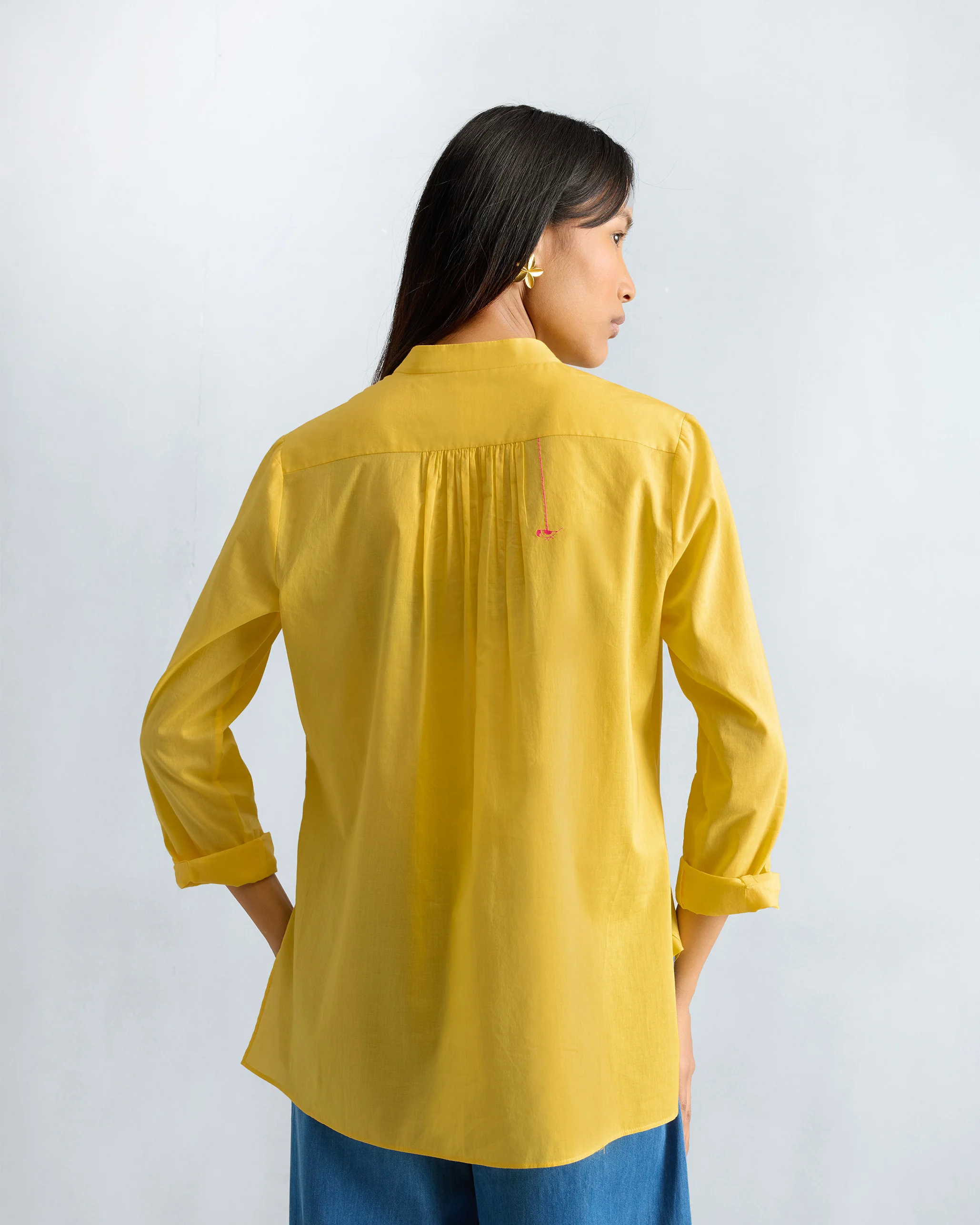 Mandarin Collar Top - Yellow - Image 3