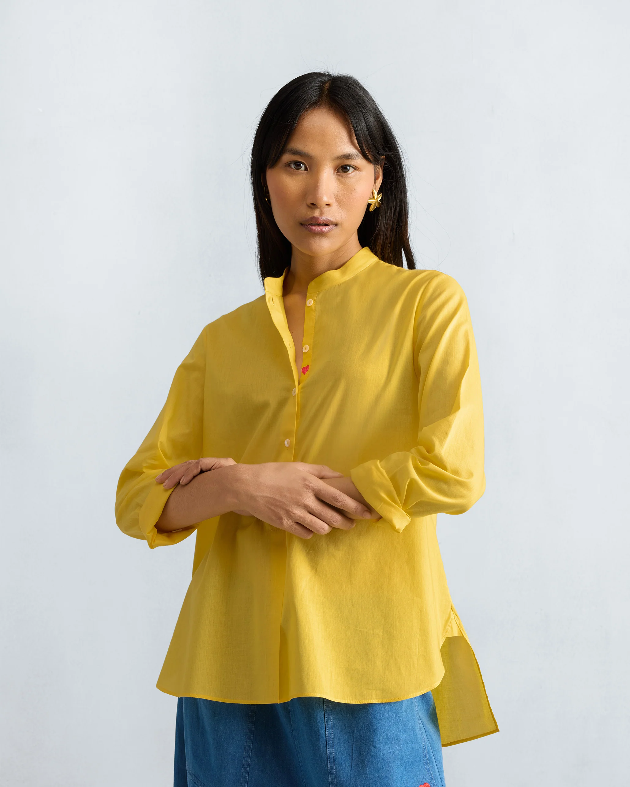 Mandarin Collar Top - Yellow - Image 6