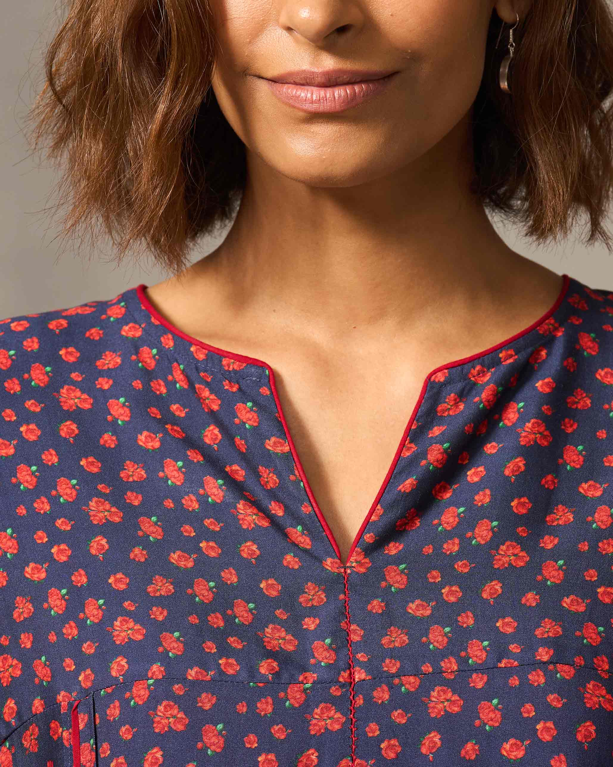 Medina Kurta - Navy & Red Print - Image 3
