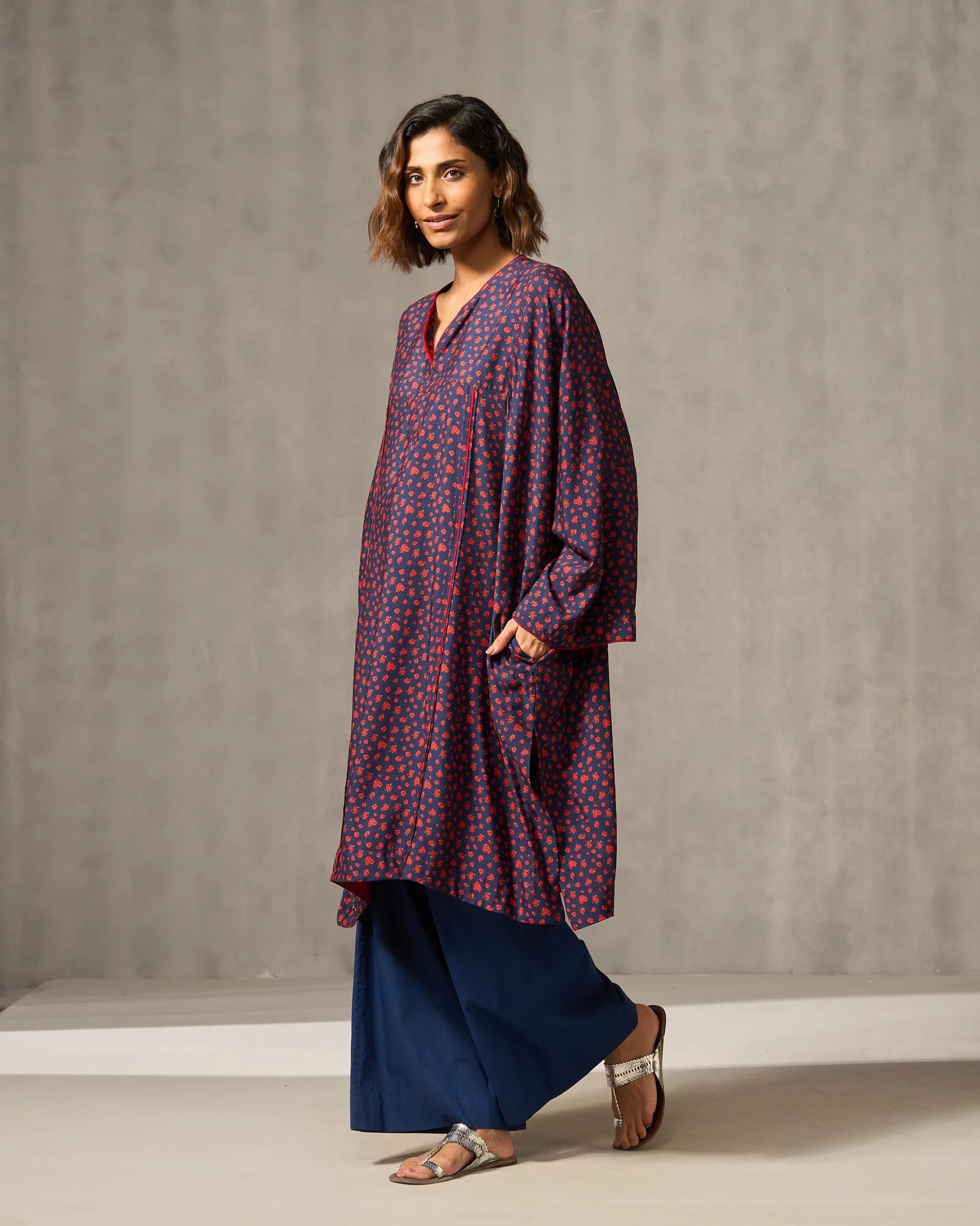 Medina Kurta - Navy & Red Print - Image 4