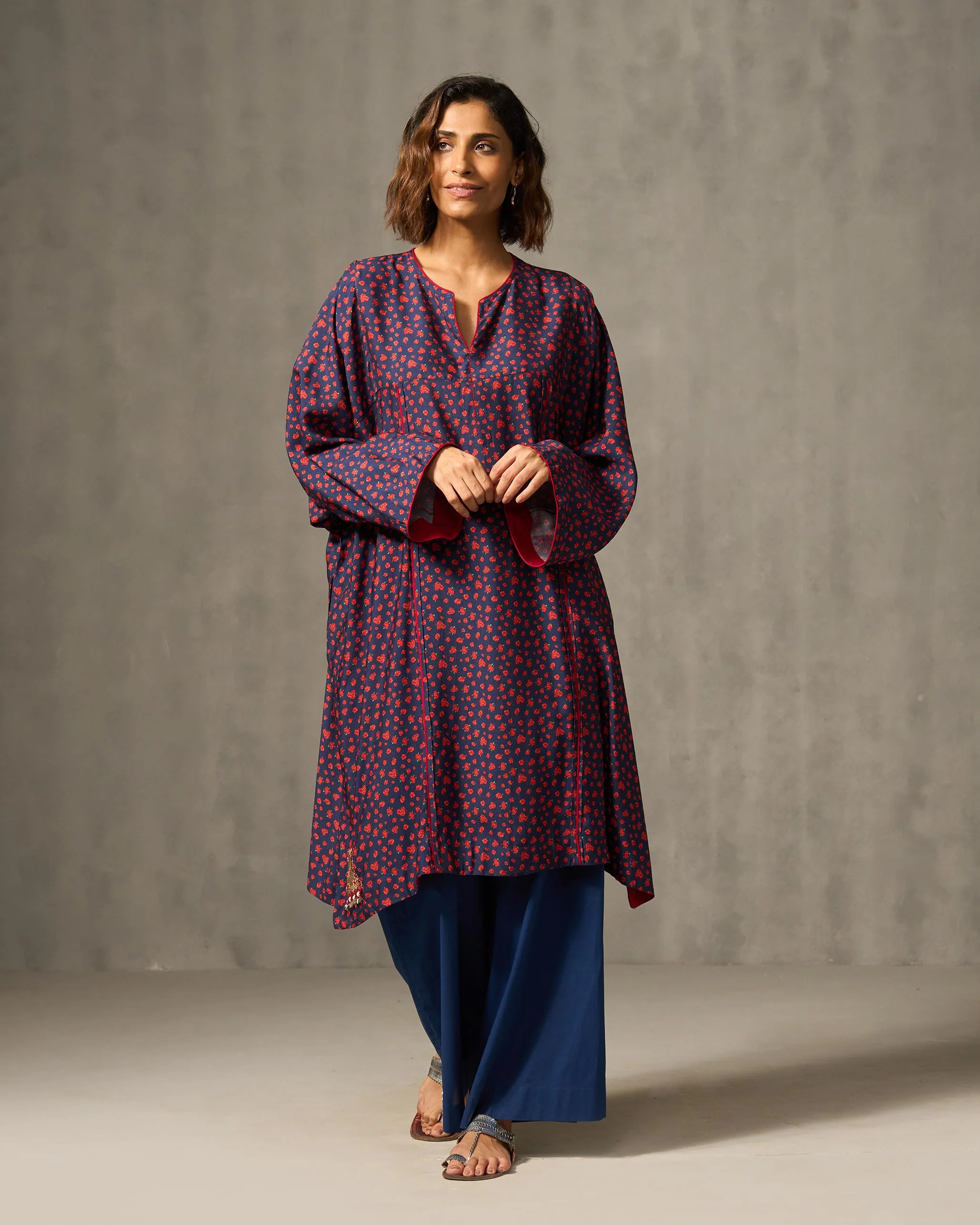 Medina Kurta - Navy & Red Print - Image 7