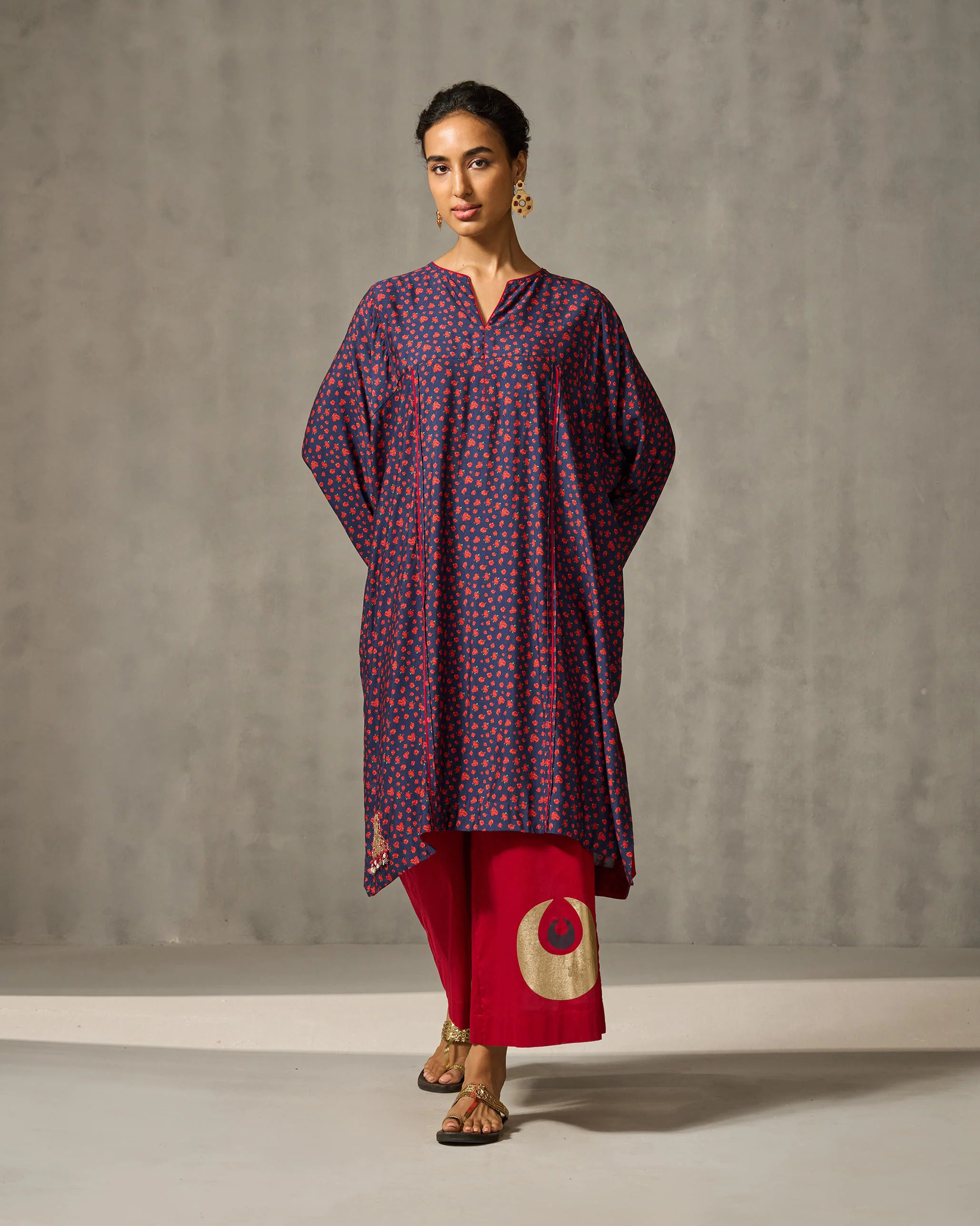 Medina Kurta - Navy & Red Print - Image 8