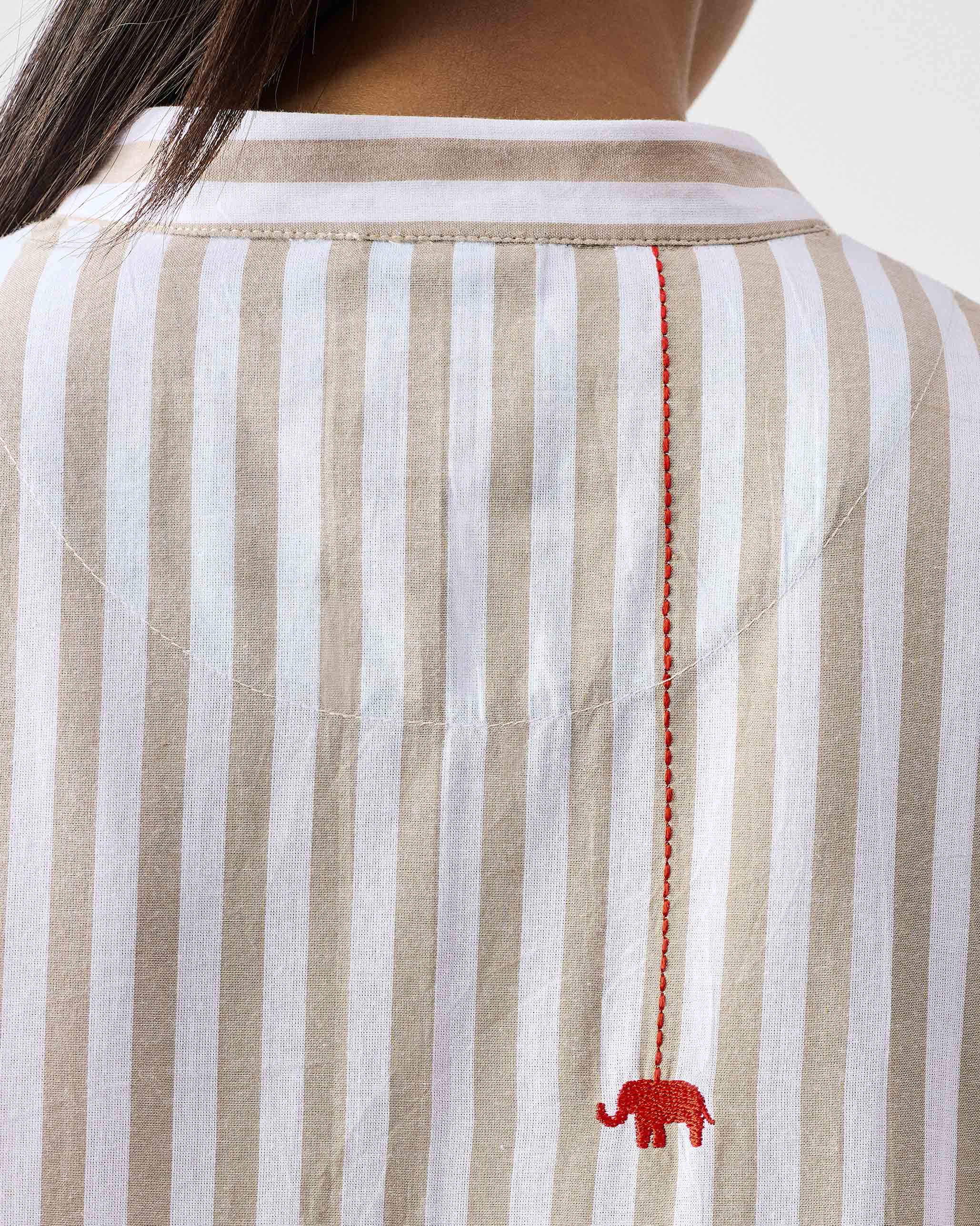 Mid Length Kurta - Khaki & White Stripes - Image 5