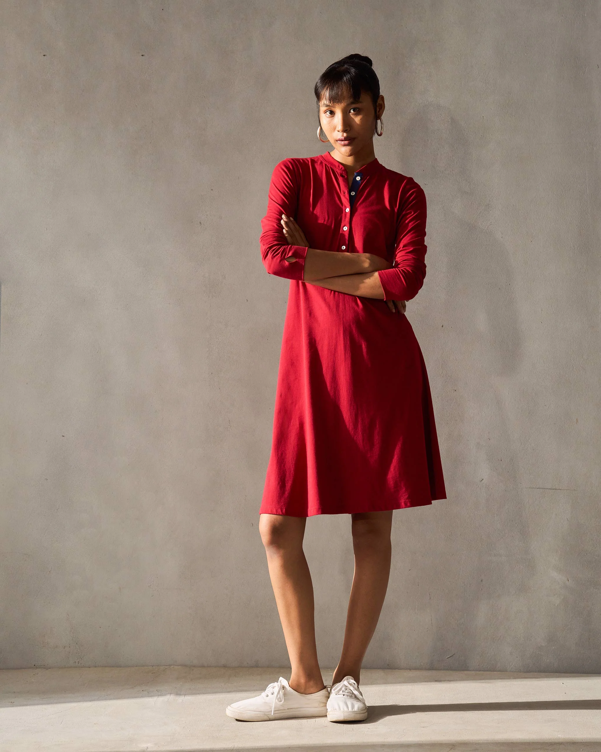 Midi Jersey Dress - Red - Image 6