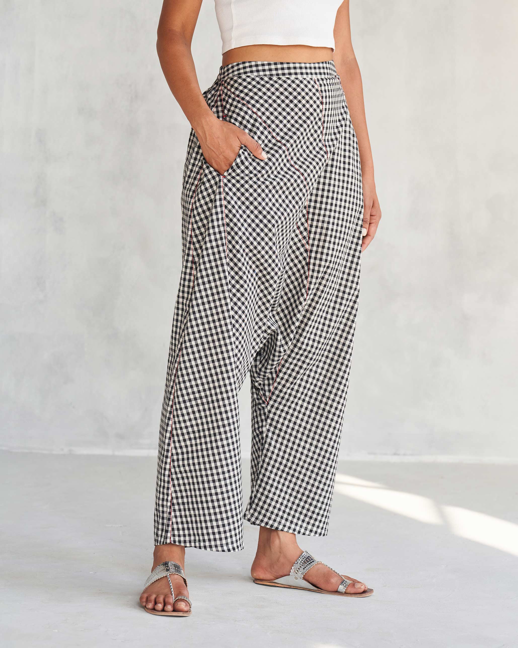 Midori Checkered Pants - Black & Ivory - Image 4