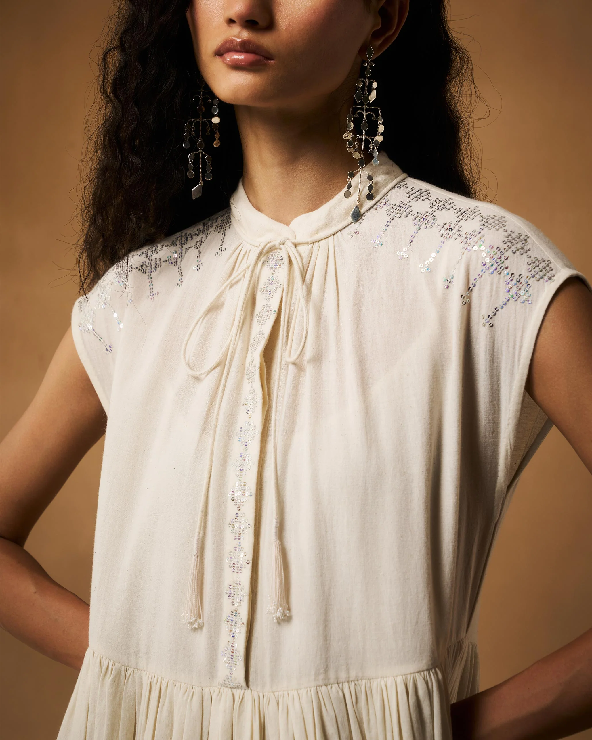 Mina Dress with Slip - Ivory Hand Embroidered - Image 2