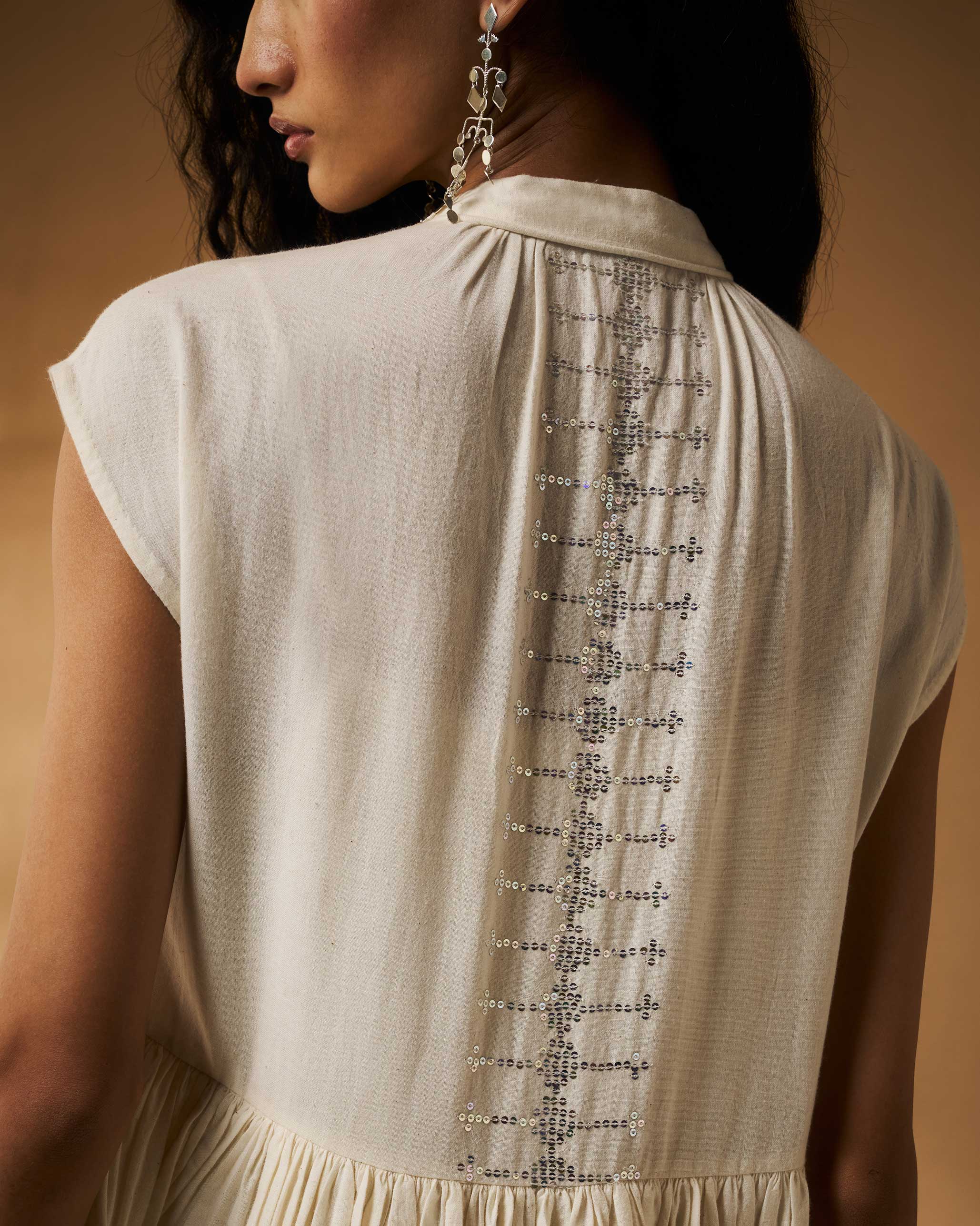 Mina Dress with Slip - Ivory Hand Embroidered - Image 3