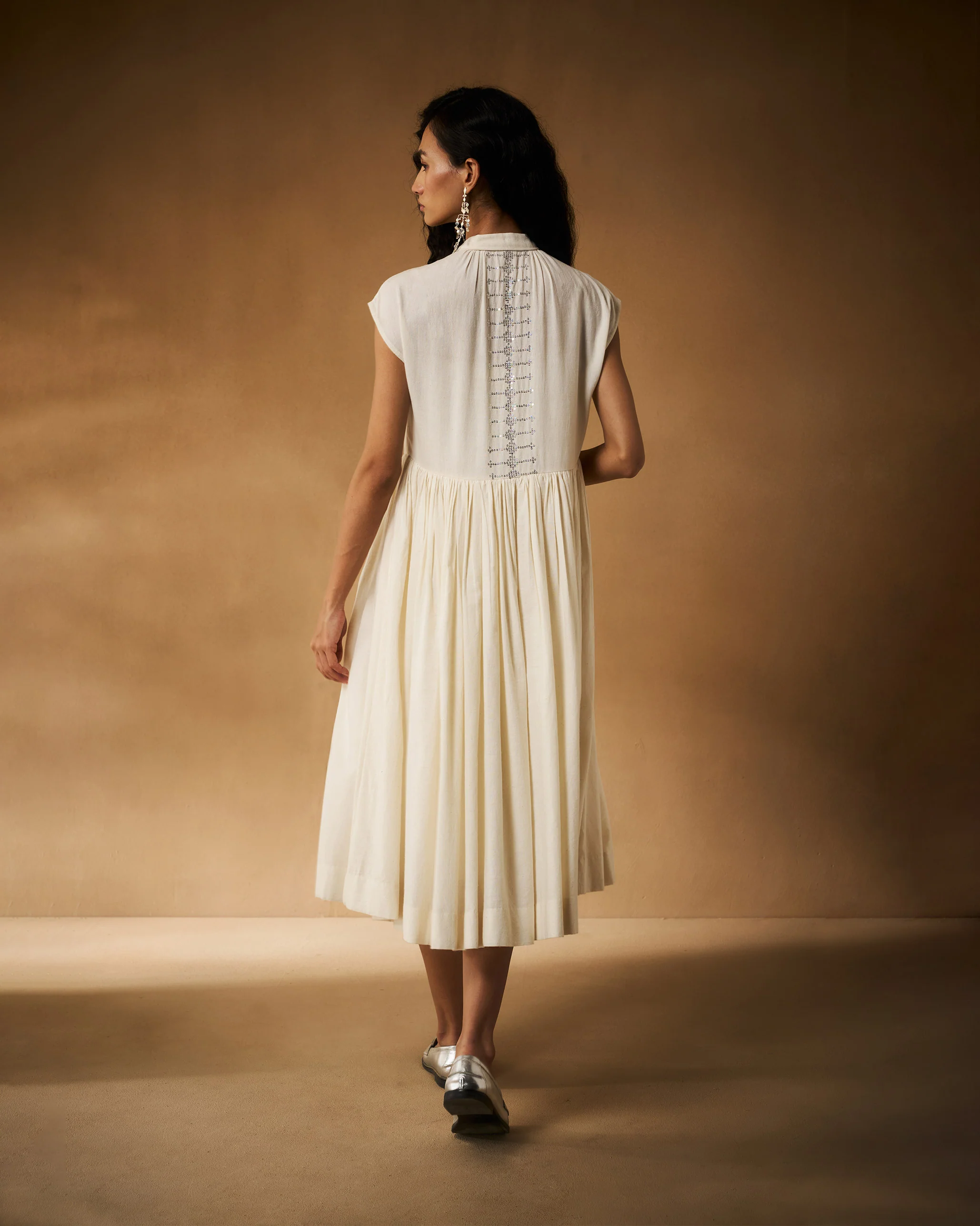 Mina Dress with Slip - Ivory Hand Embroidered - Image 4