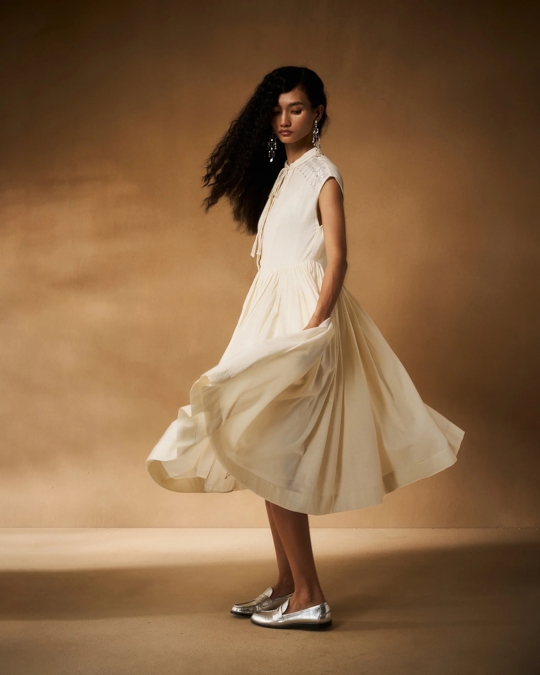 Mina Dress with Slip - Ivory Hand Embroidered - Image 5