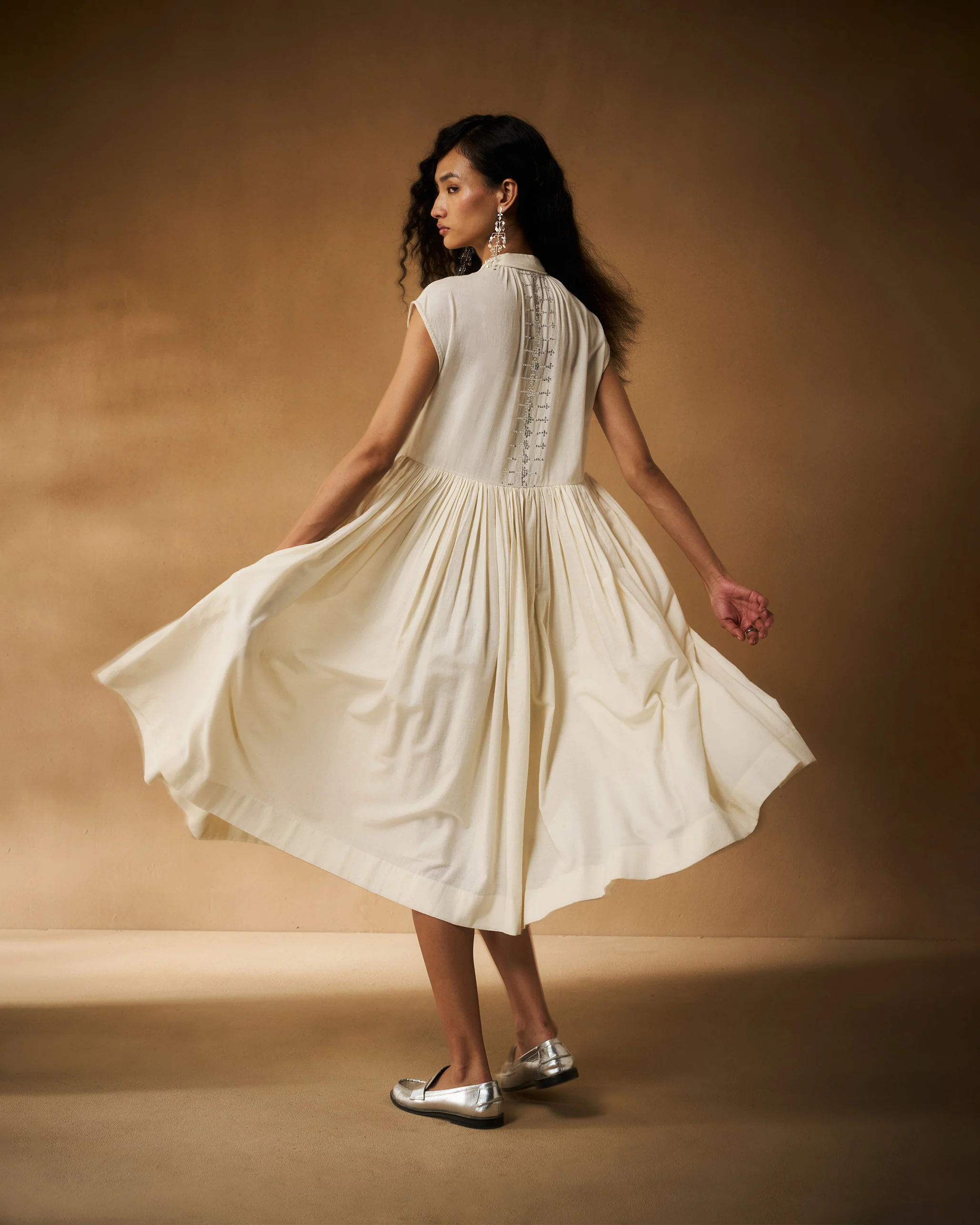 Mina Dress with Slip - Ivory Hand Embroidered - Image 6