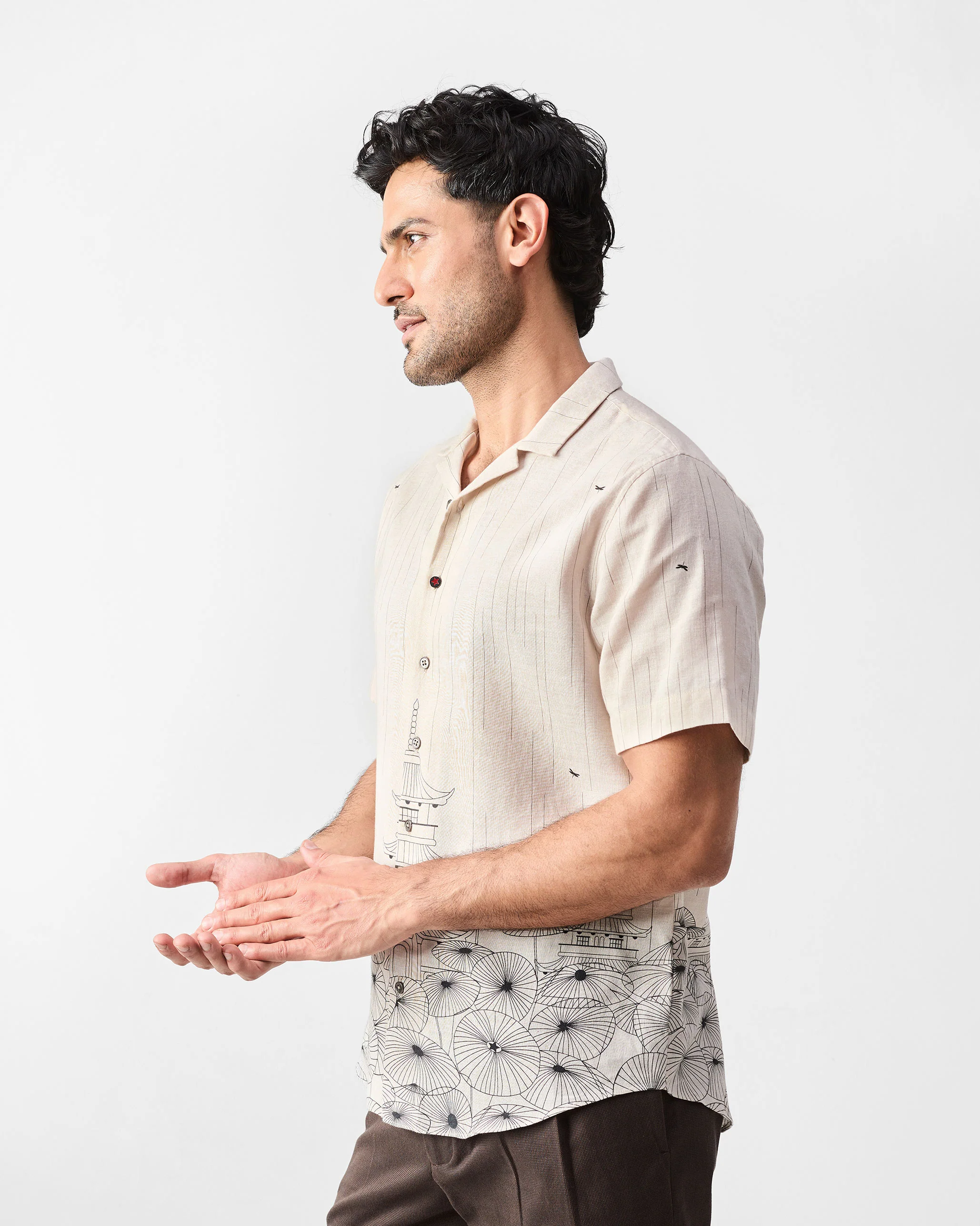 Mistari Shirt - Beige & Black Print - Image 3