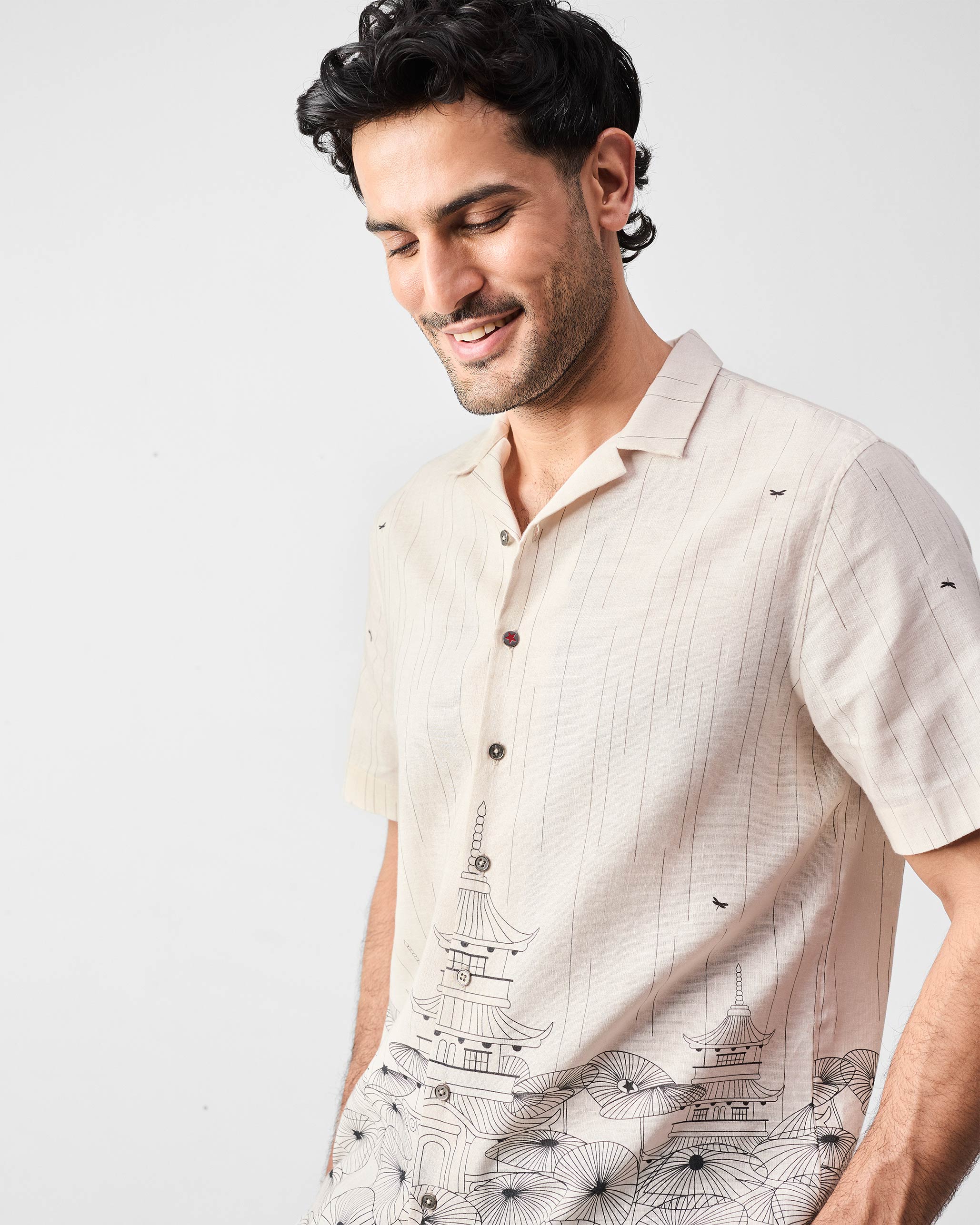 Mistari Shirt - Beige & Black Print - Image 6