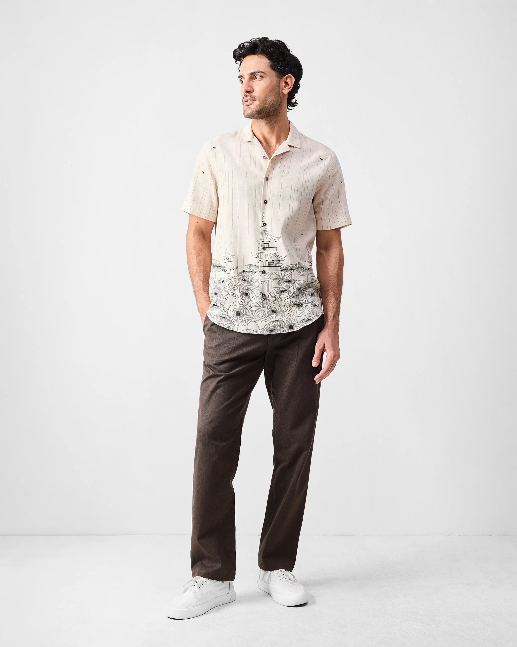 Mistari Shirt - Beige & Black Print - Image 7