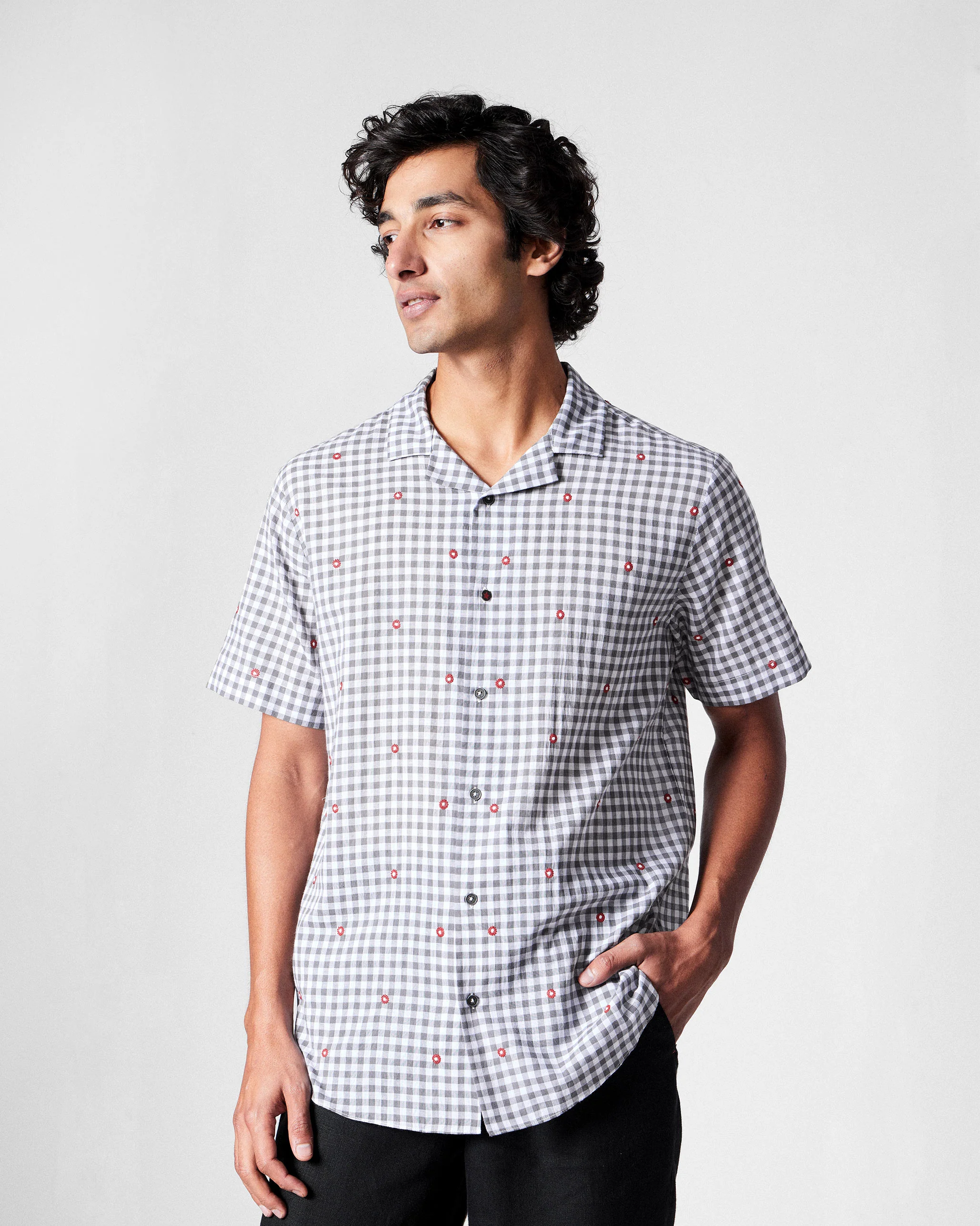 Mistari Shirt - Charcoal & Ivory Checks - Image 6