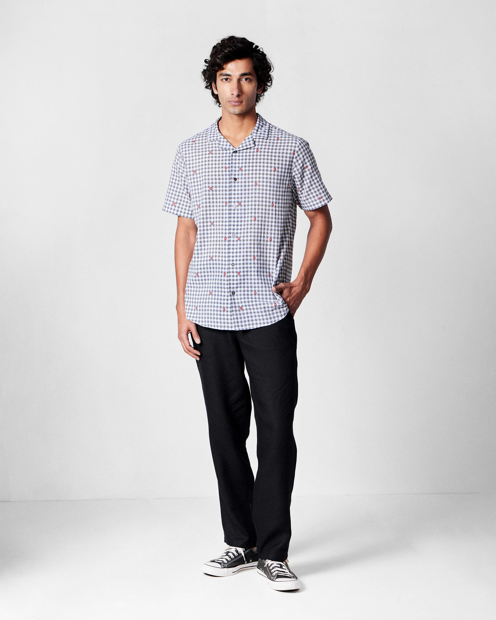 Mistari Shirt - Charcoal & Ivory Checks - Image 7