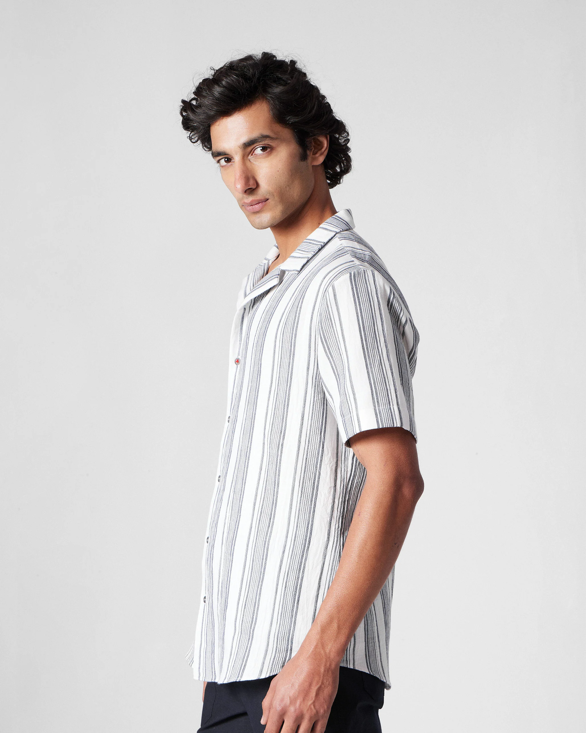 Mistari Shirt - Charcoal & Ivory Stripes - Image 2