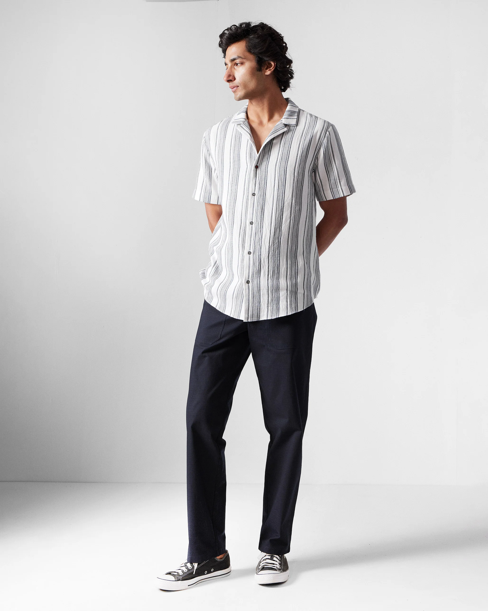 Mistari Shirt - Charcoal & Ivory Stripes - Image 7