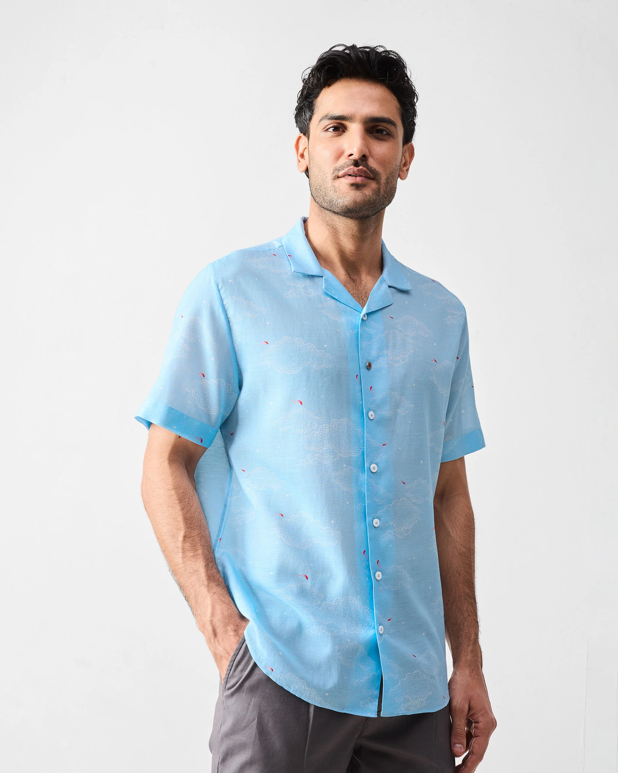 Mistari Shirt - Light Blue & White Print - Image 3