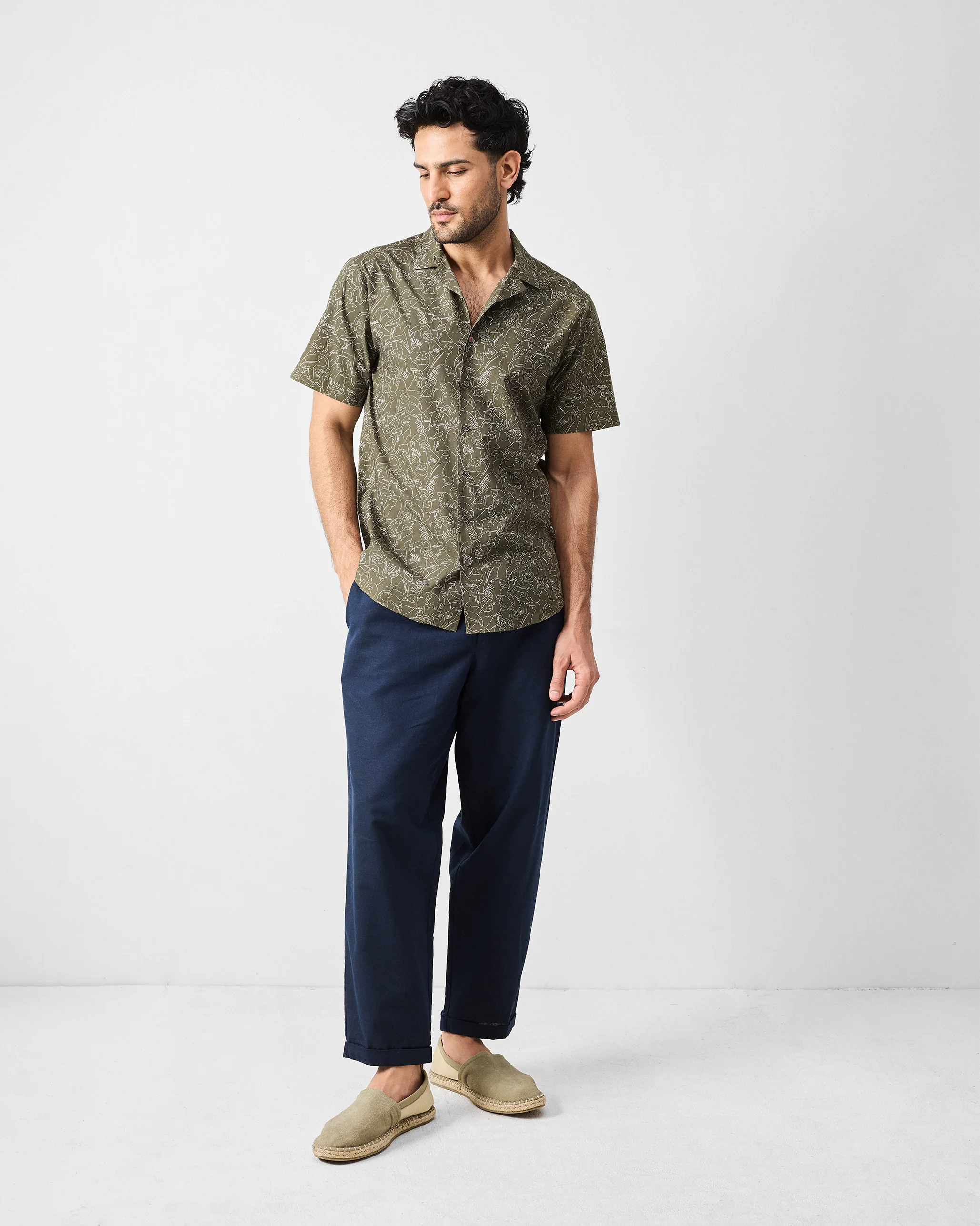 Mistari Shirt - Olive & Ivory Print - Image 7