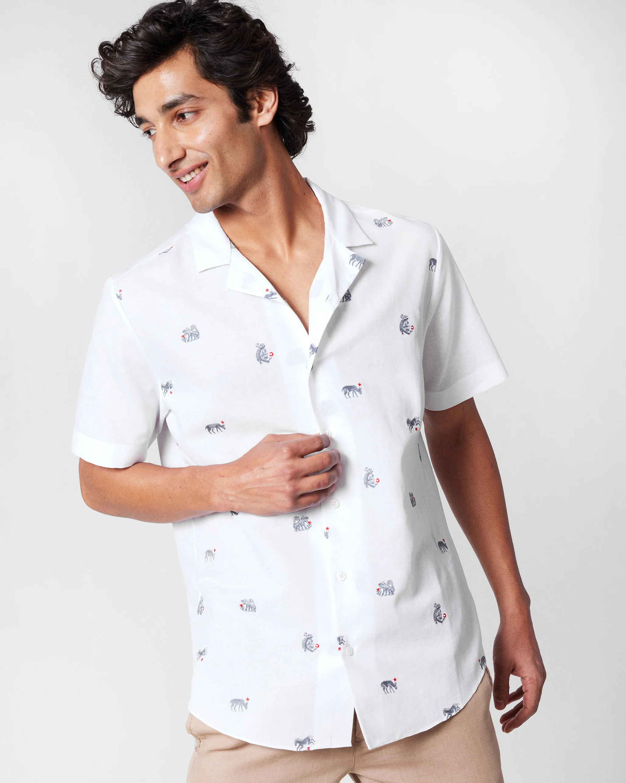 Mistari Shirt - White Embroidered