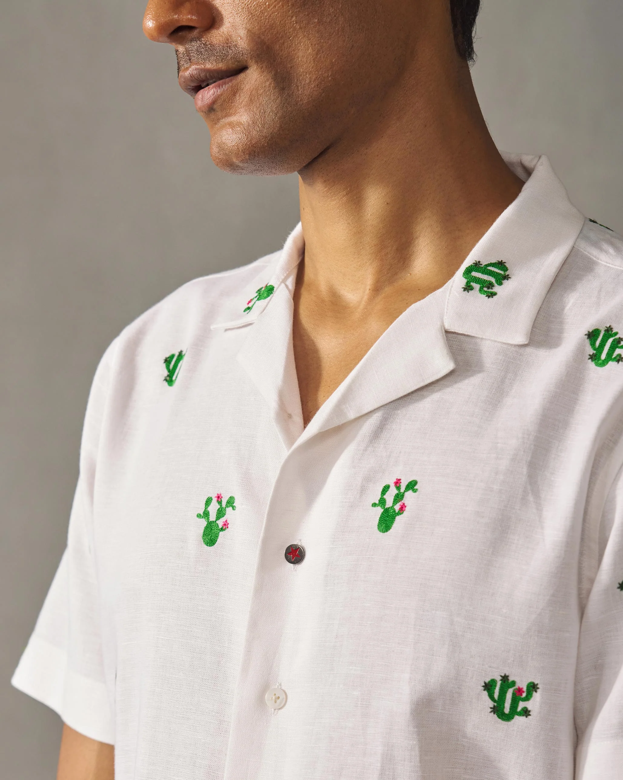 Mistari Shirt - White & Green Embroidered - Image 2