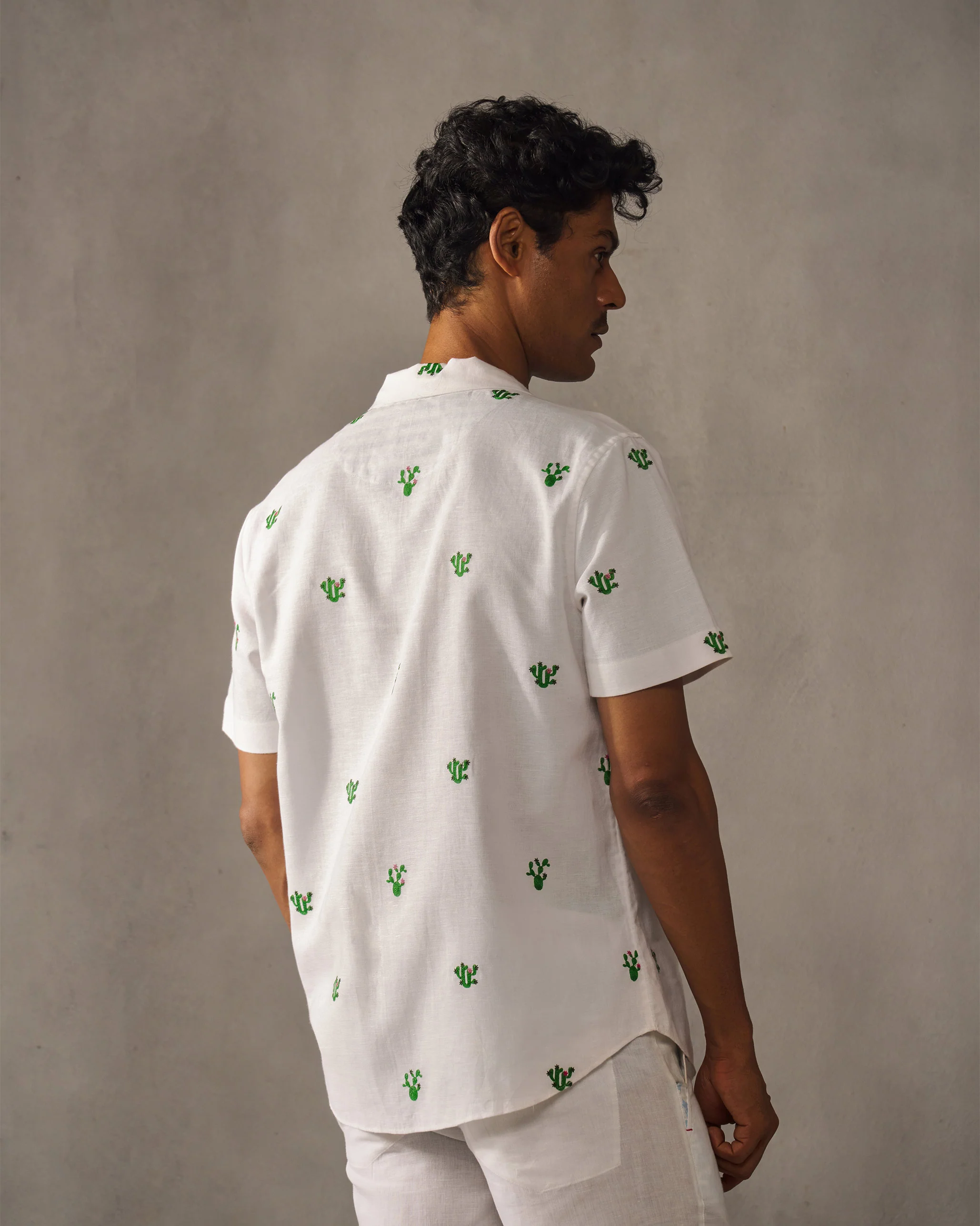 Mistari Shirt - White & Green Embroidered - Image 4