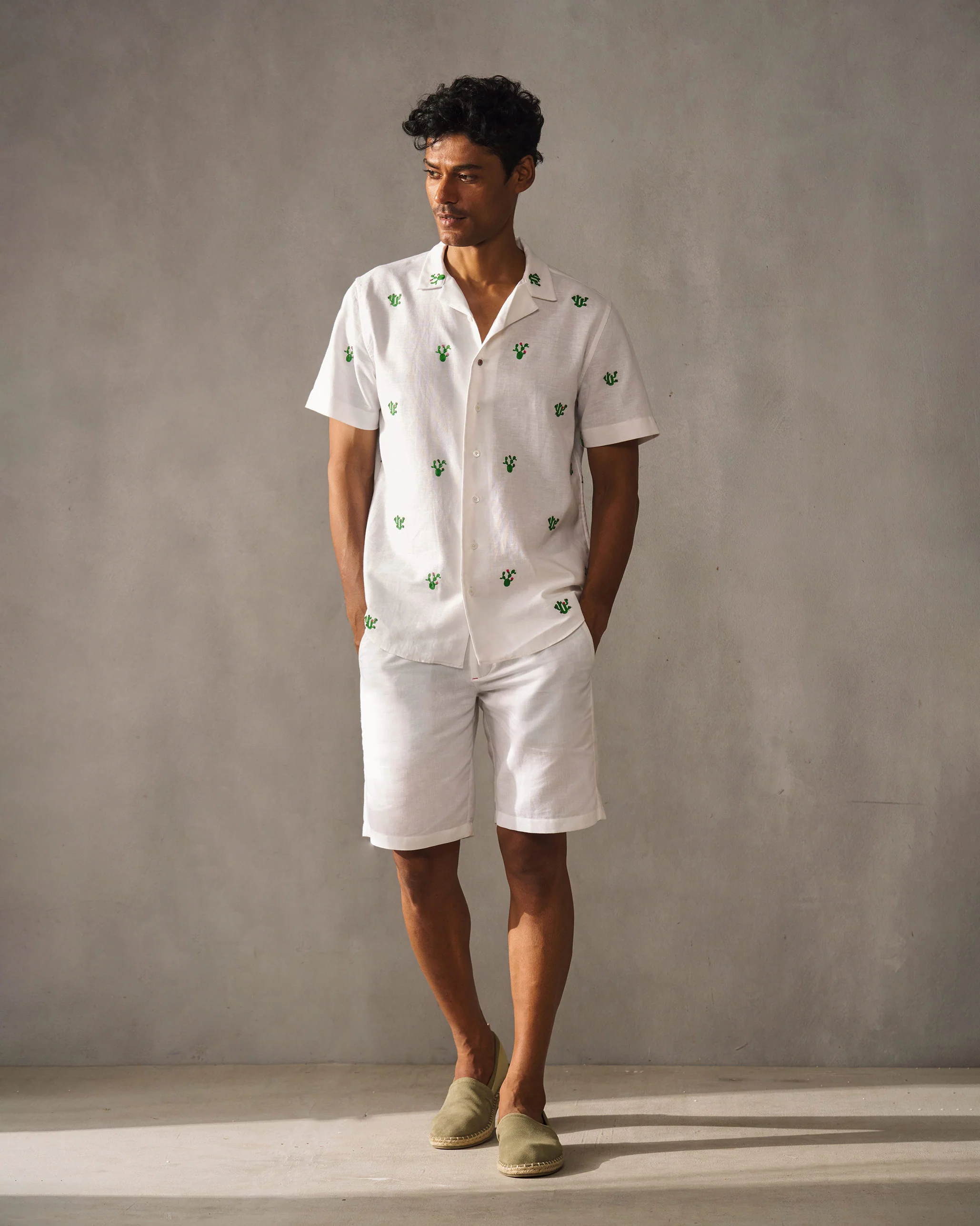 Mistari Shirt - White & Green Embroidered - Image 6