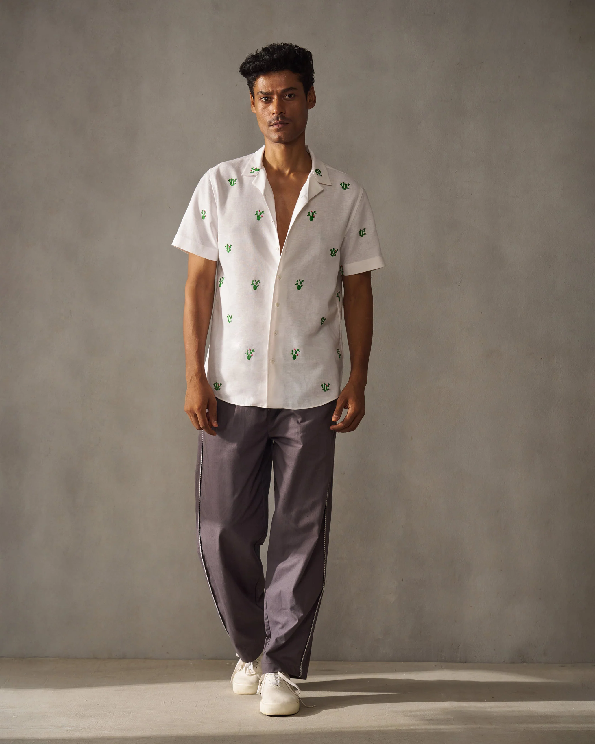 Mistari Shirt - White & Green Embroidered - Image 7
