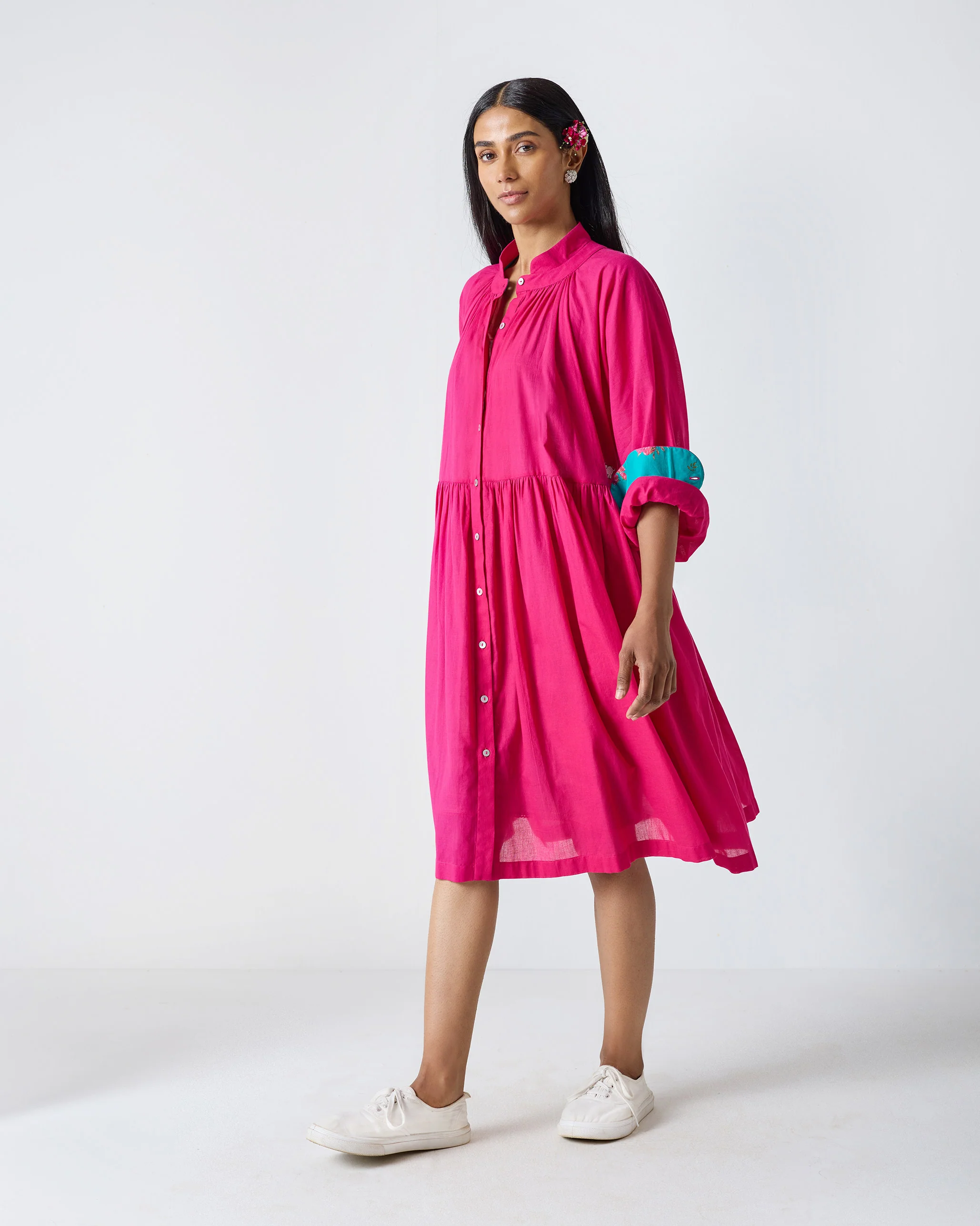 Miya Button Front Dress & Slip - Fuchsia - Image 2