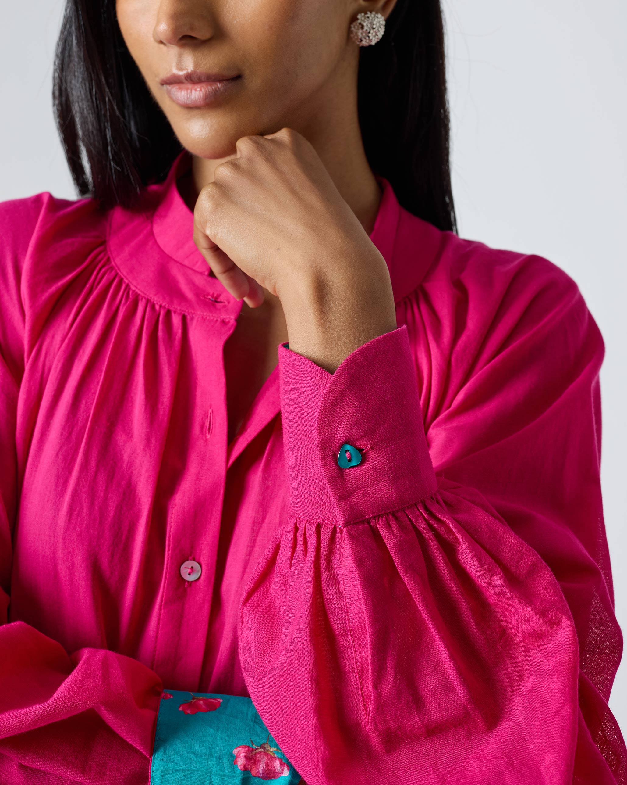 Miya Button Front Dress & Slip - Fuchsia - Image 3