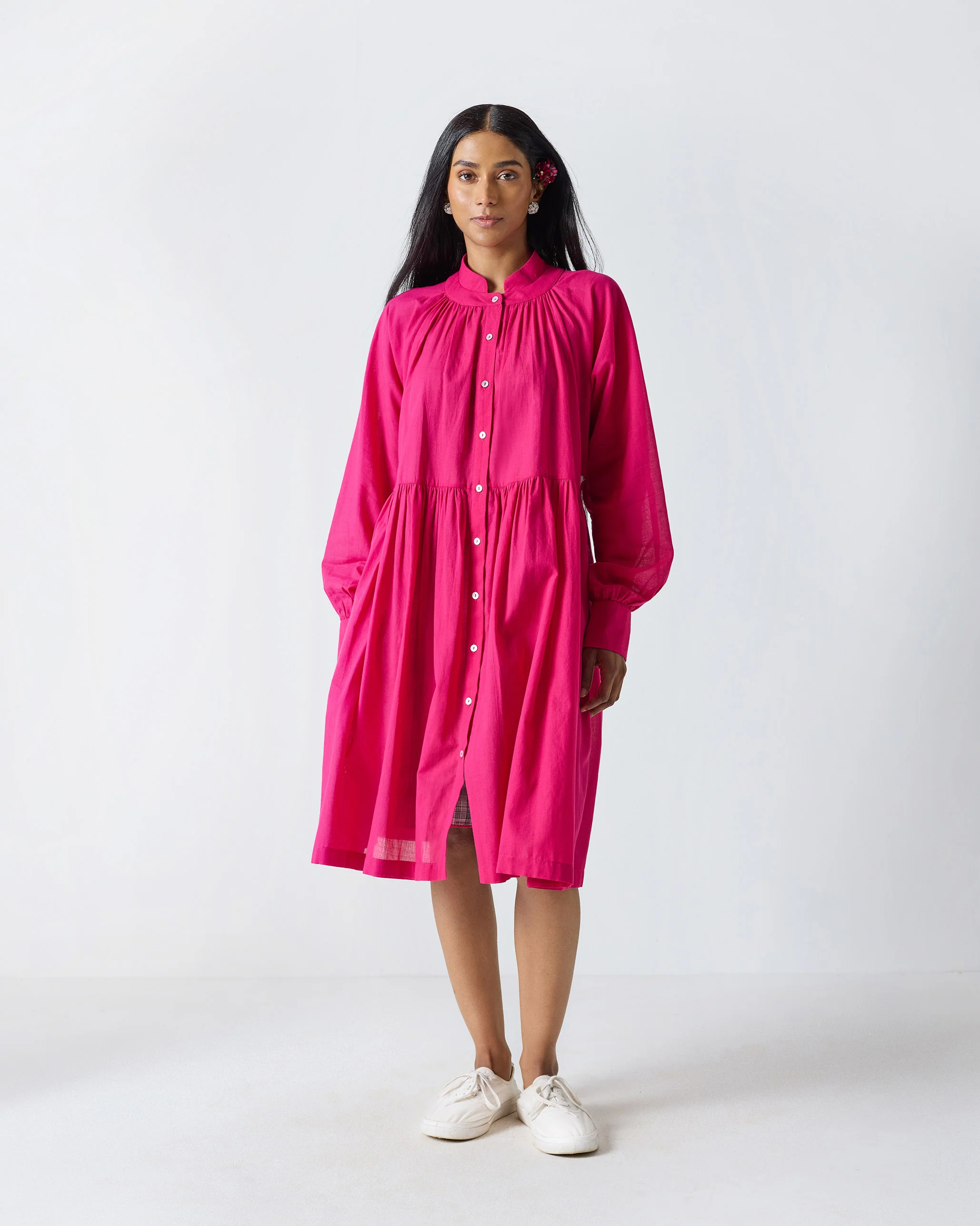 Miya Button Front Dress & Slip - Fuchsia - Image 4