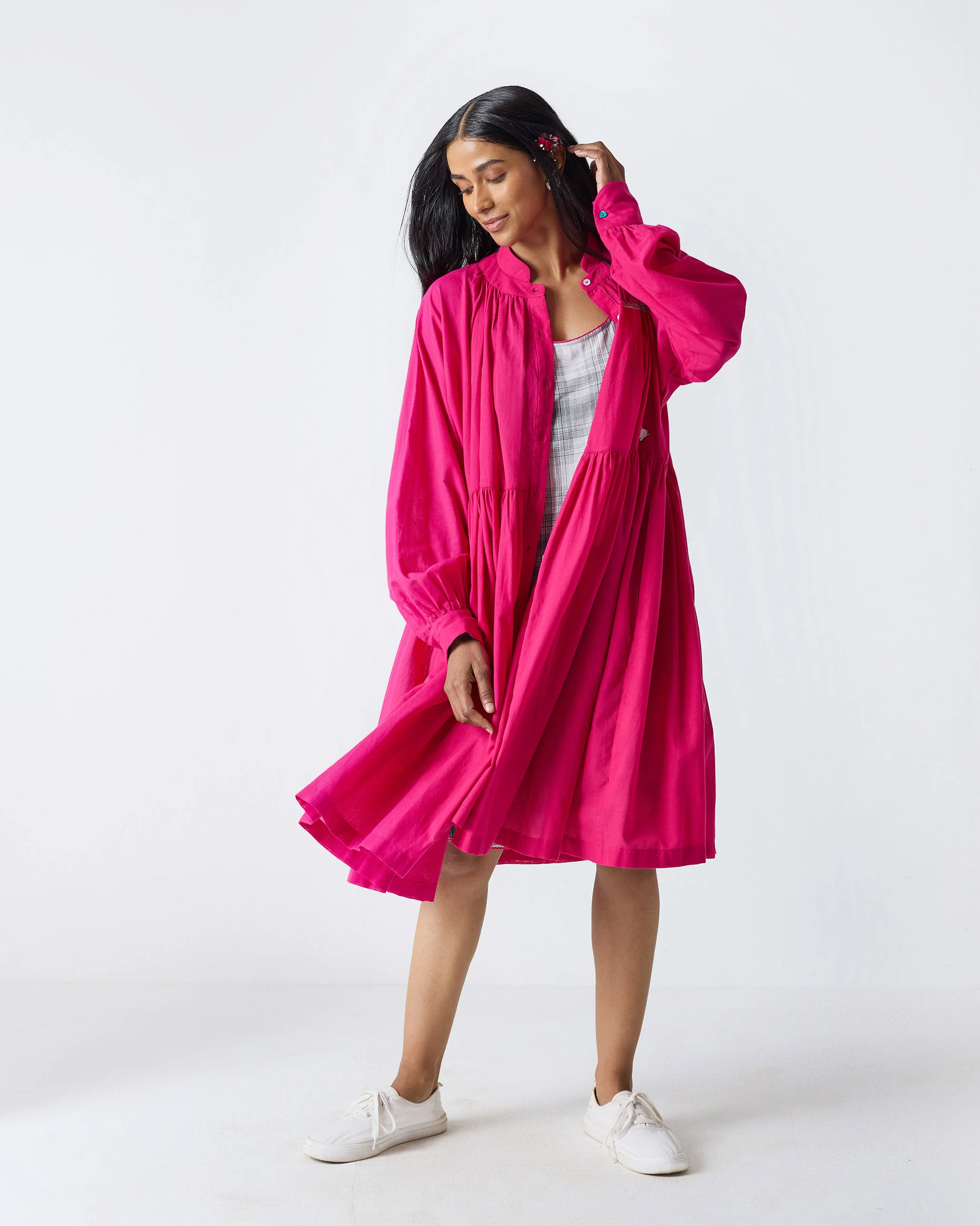Miya Button Front Dress & Slip - Fuchsia - Image 5