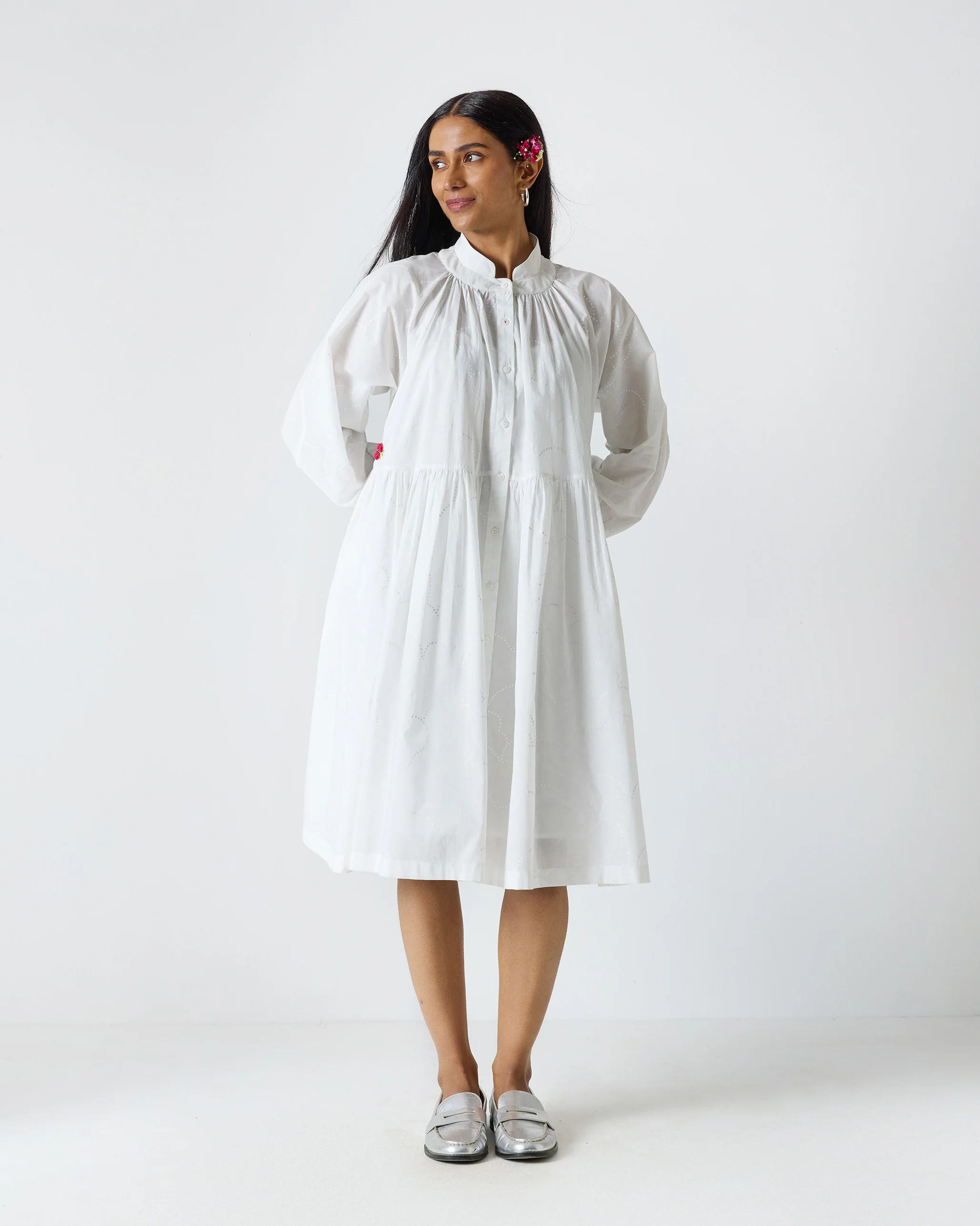 Miya Button Front Dress & Slip - White Print - Image 4