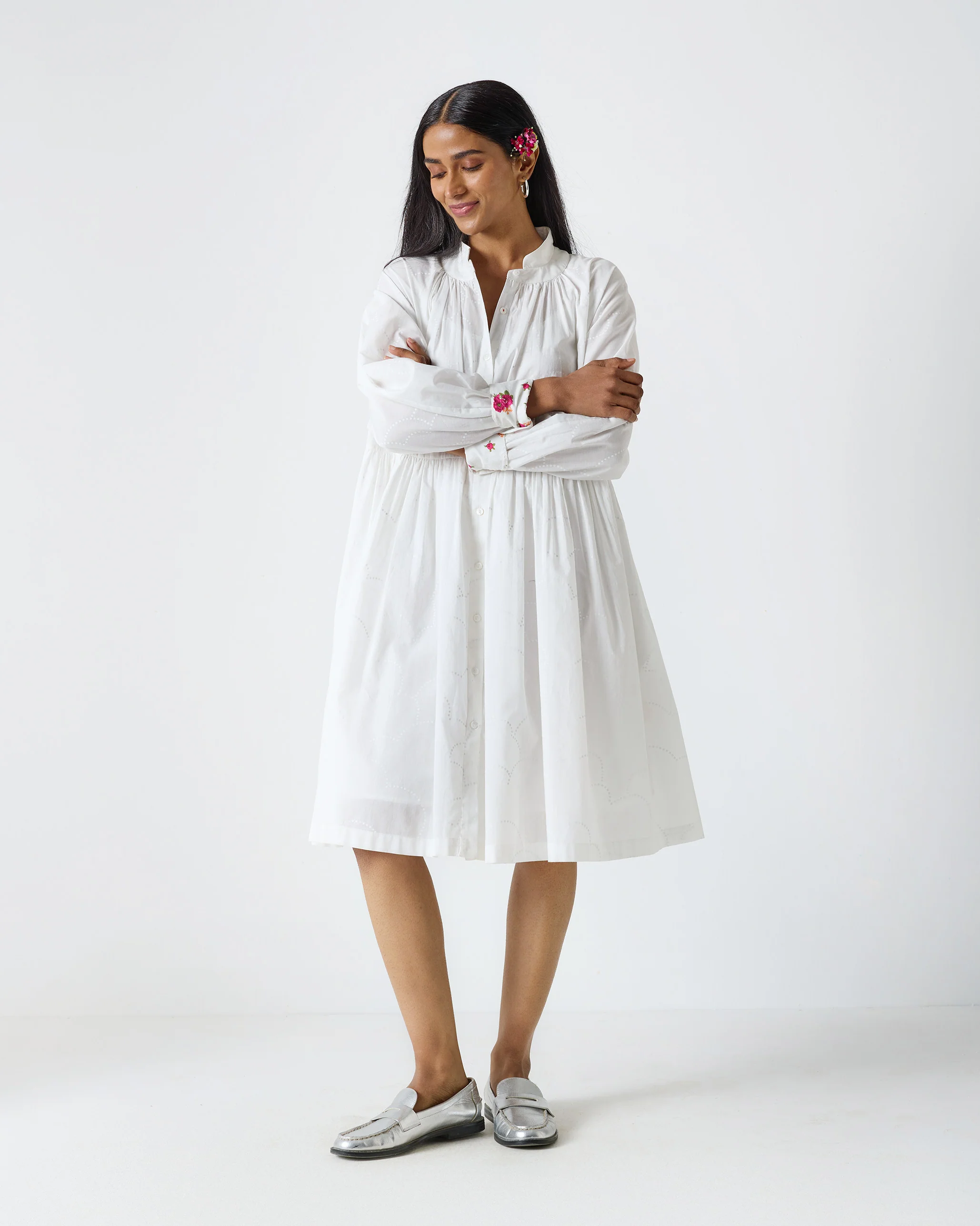 Miya Button Front Dress & Slip - White Print - Image 6