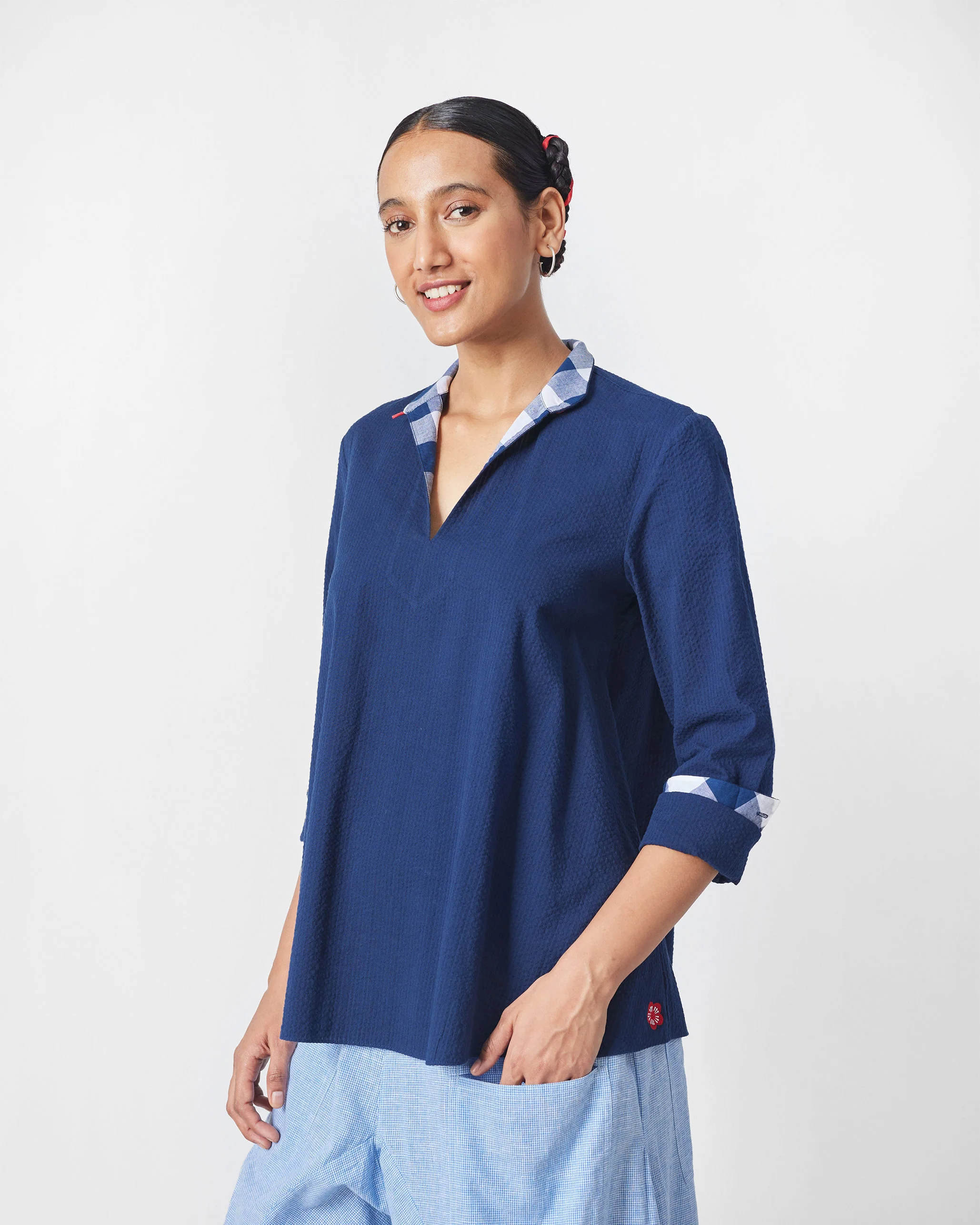 Mizu Gusset Top - Navy Seersucker - Image 3