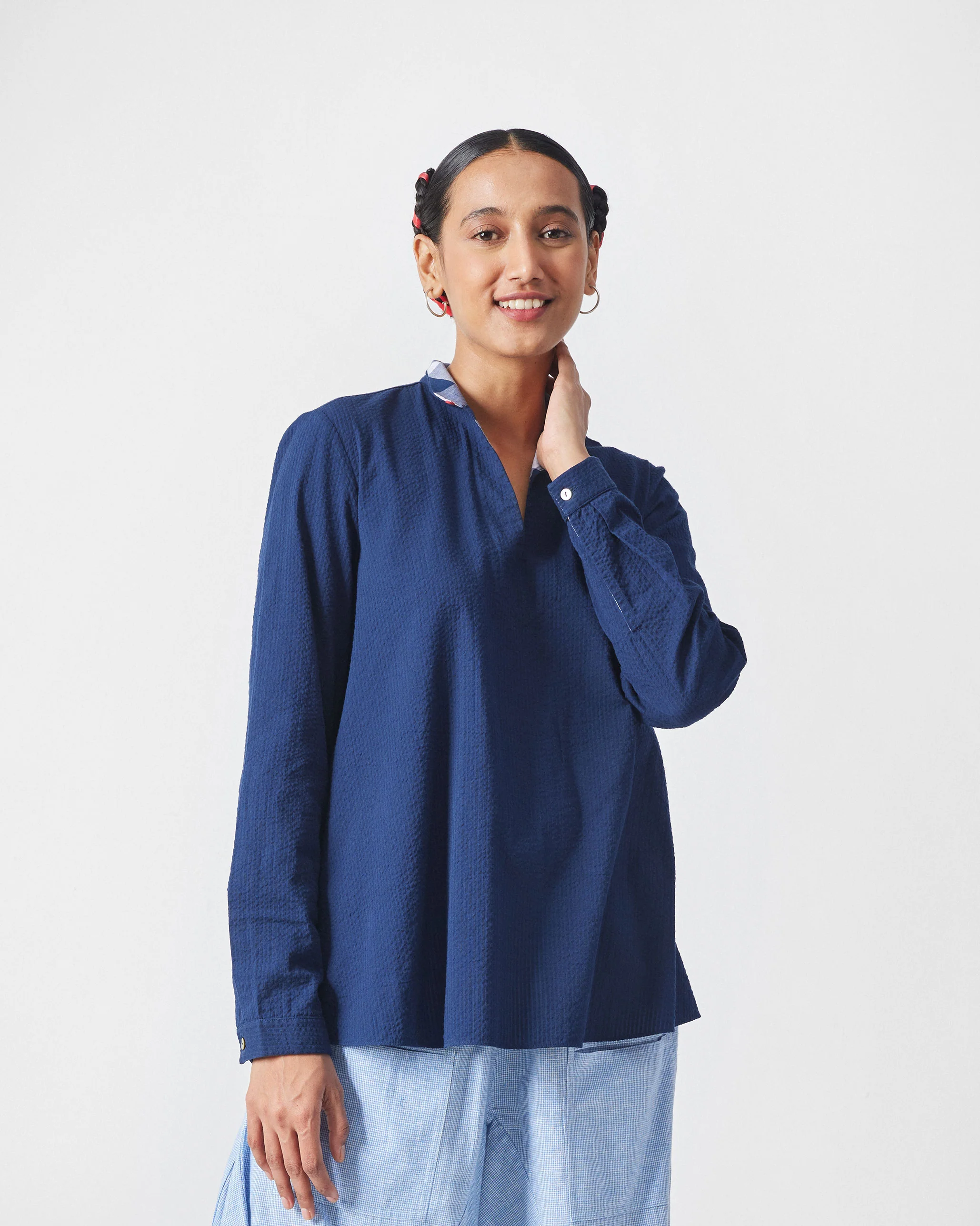 Mizu Gusset Top - Navy Seersucker - Image 6
