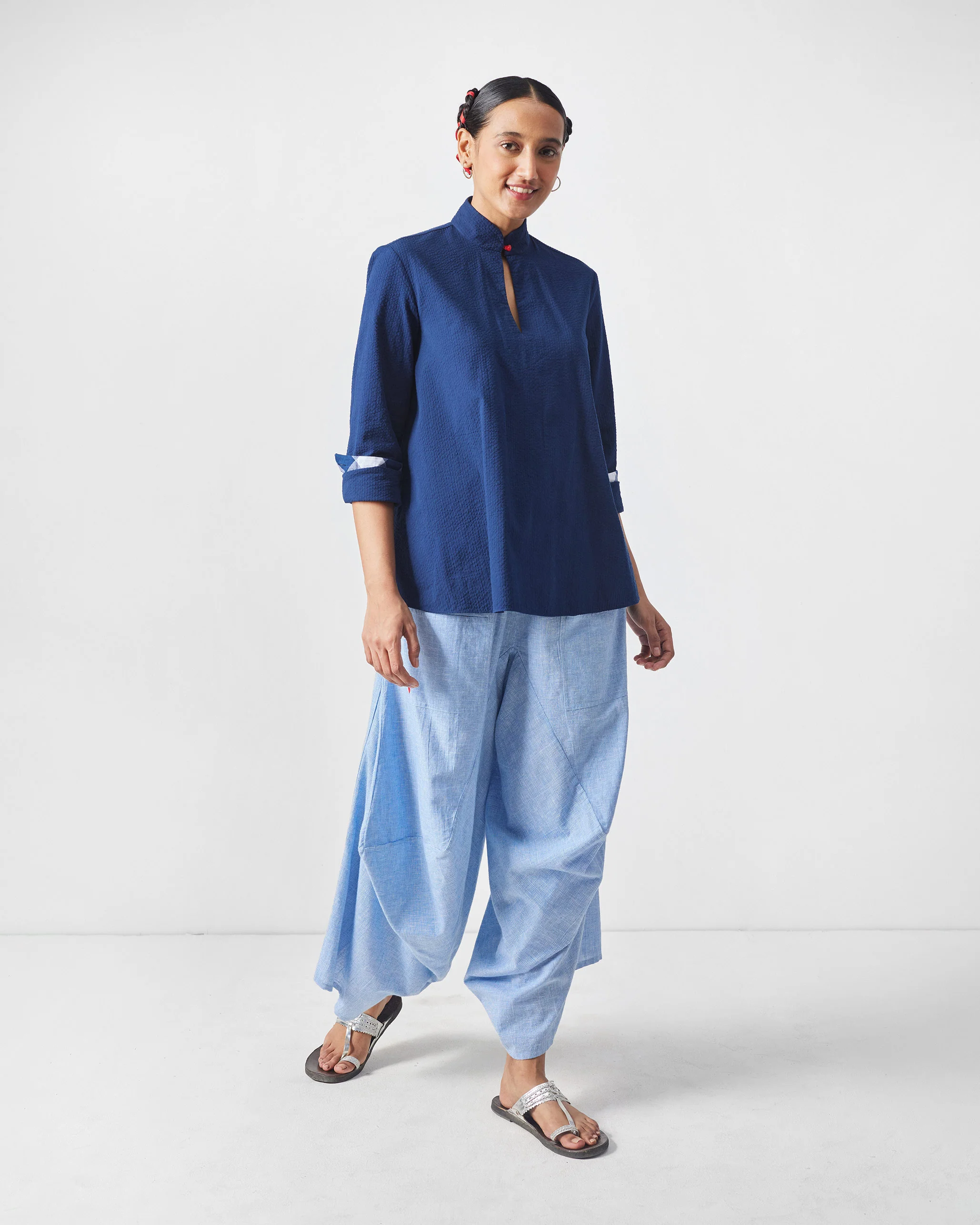Mizu Gusset Top - Navy Seersucker - Image 7