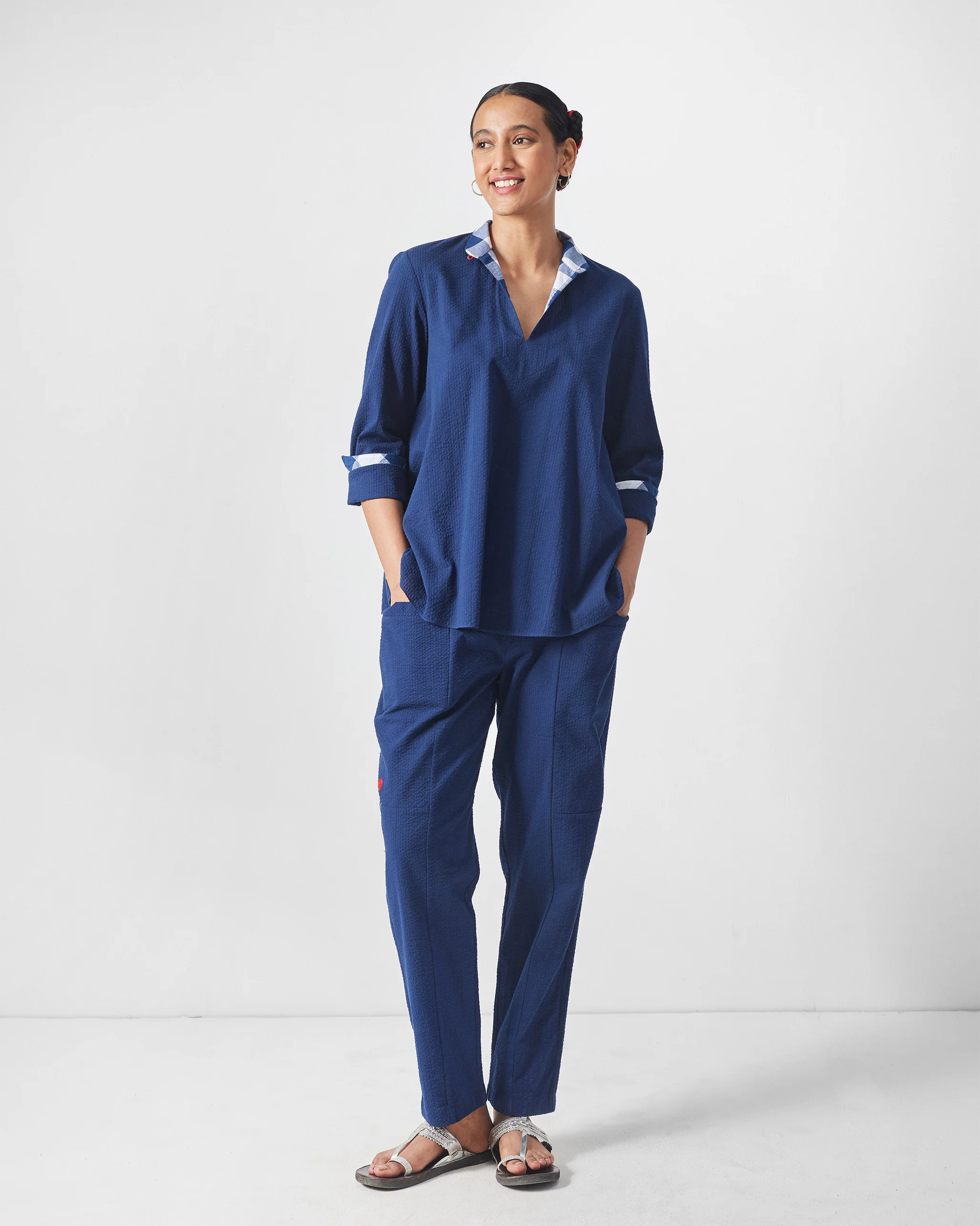 Mizu Gusset Top - Navy Seersucker - Image 8