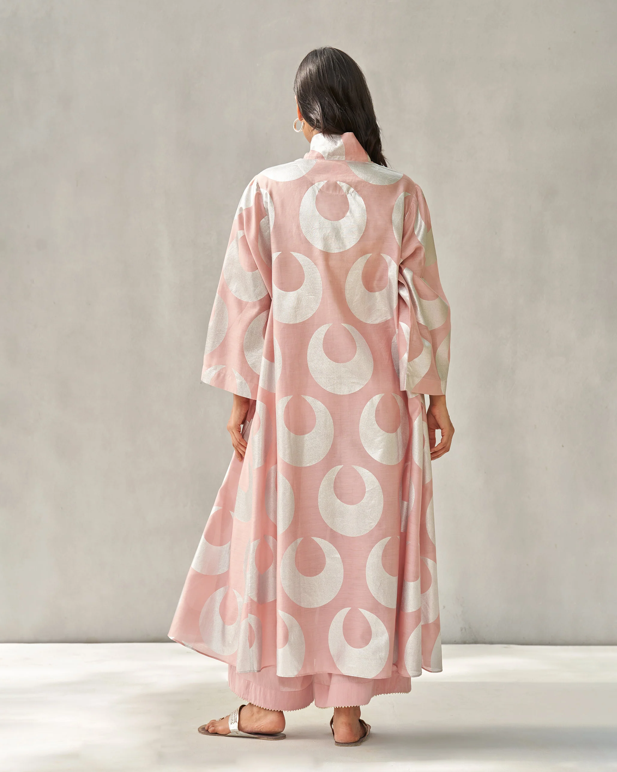 Moon Pleated Kurta - Pink & Silver - Image 4