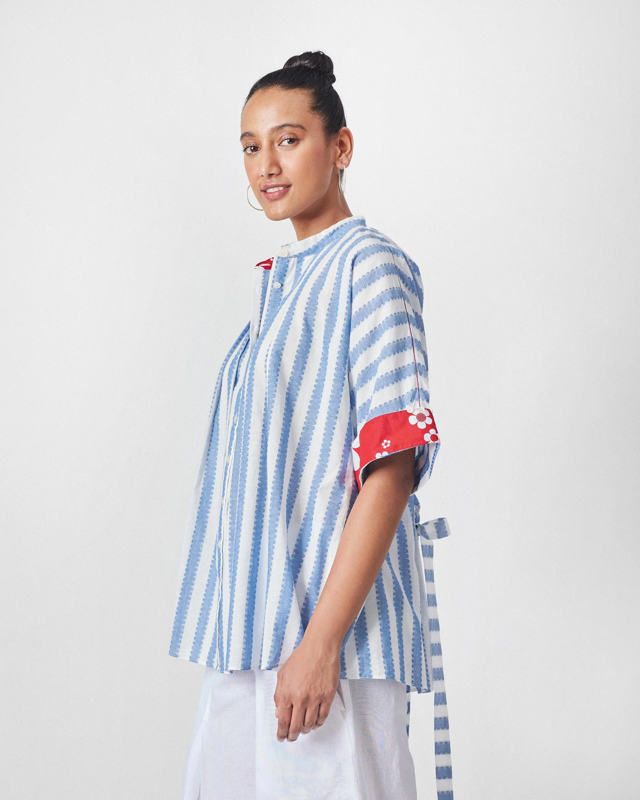 Moshi Back Tie Top - Blue & White Stripes - Image 2