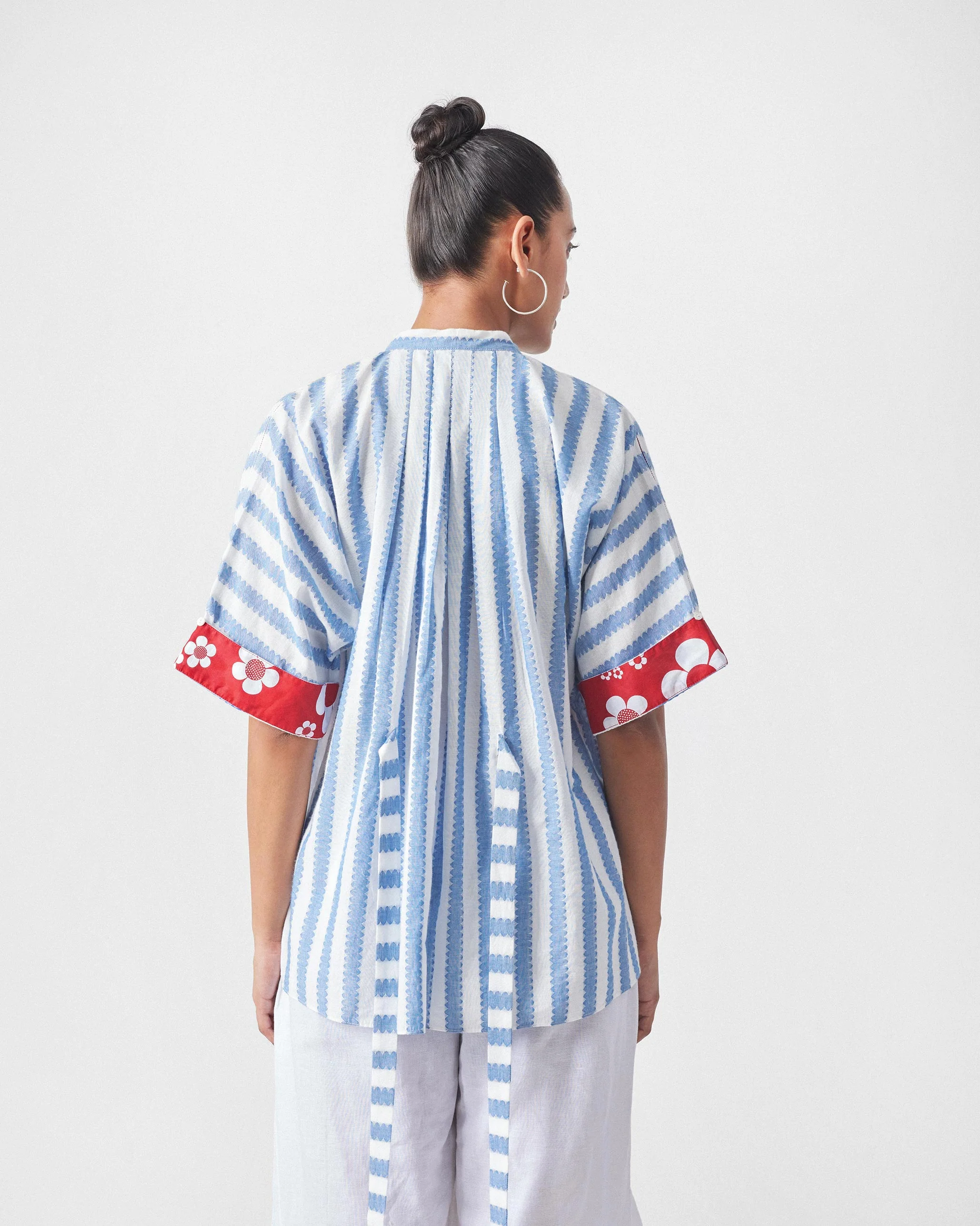 Moshi Back Tie Top - Blue & White Stripes - Image 3