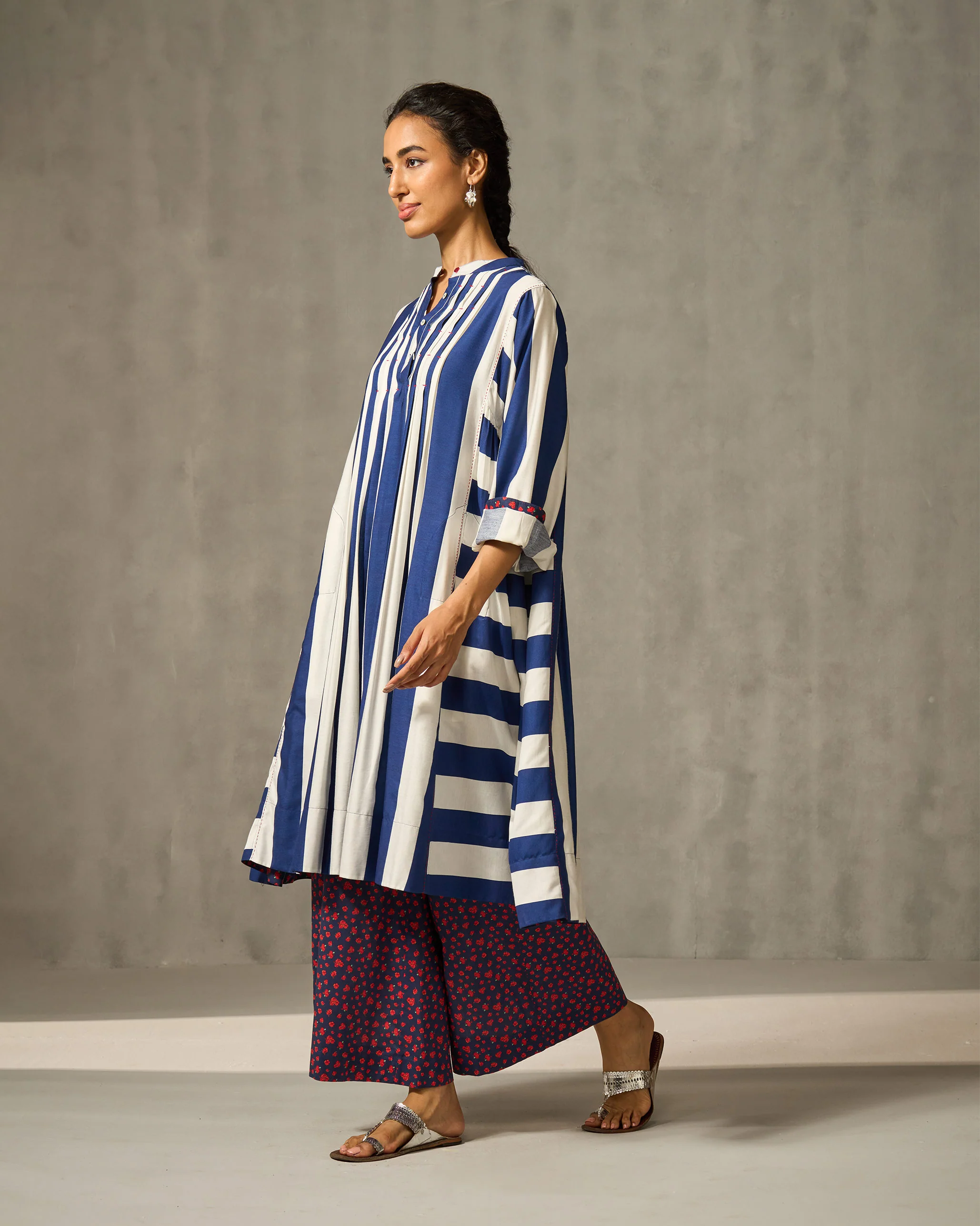 Mustafa Kurta - Navy & Ivory Print - Image 2