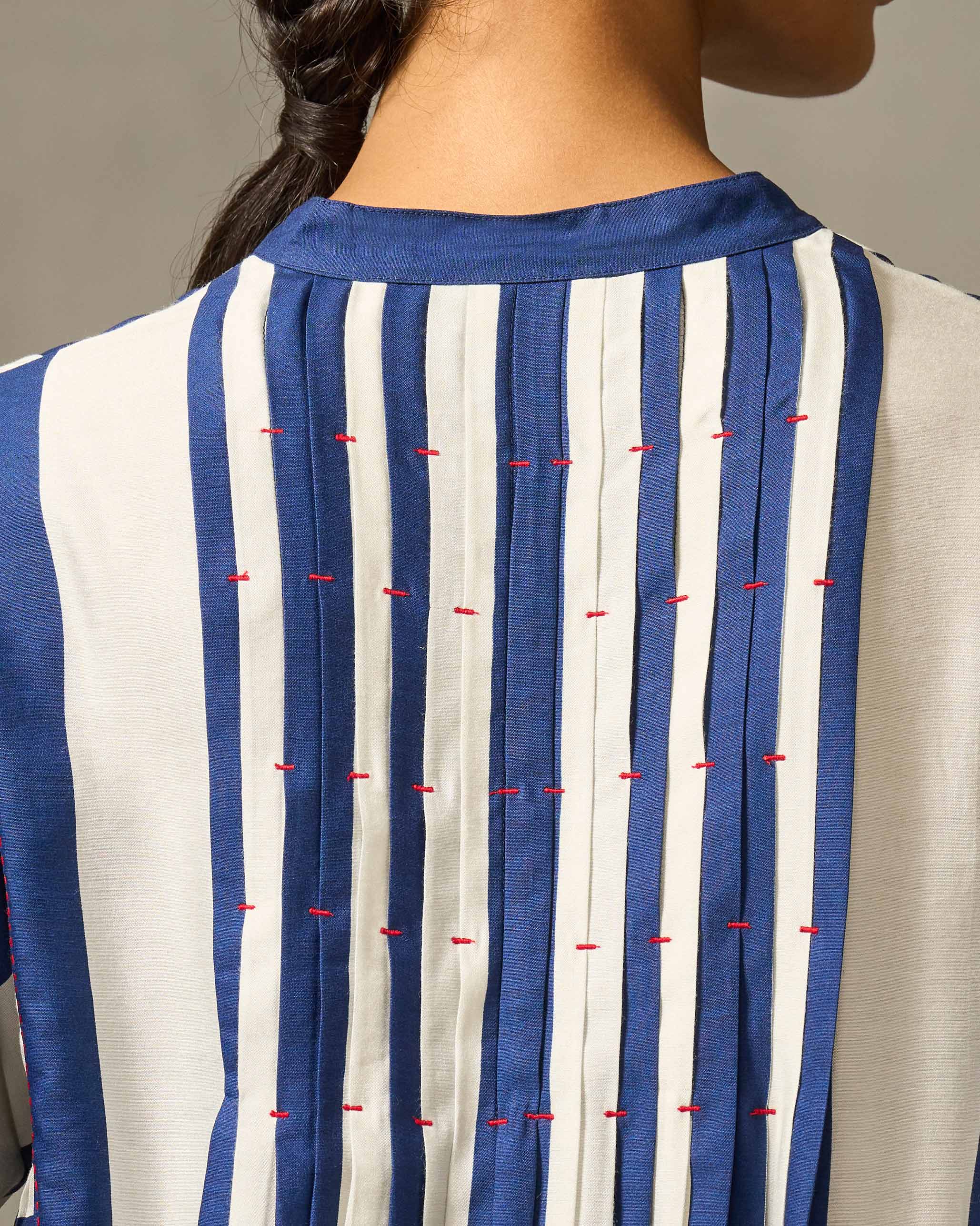 Mustafa Kurta - Navy & Ivory Print - Image 3