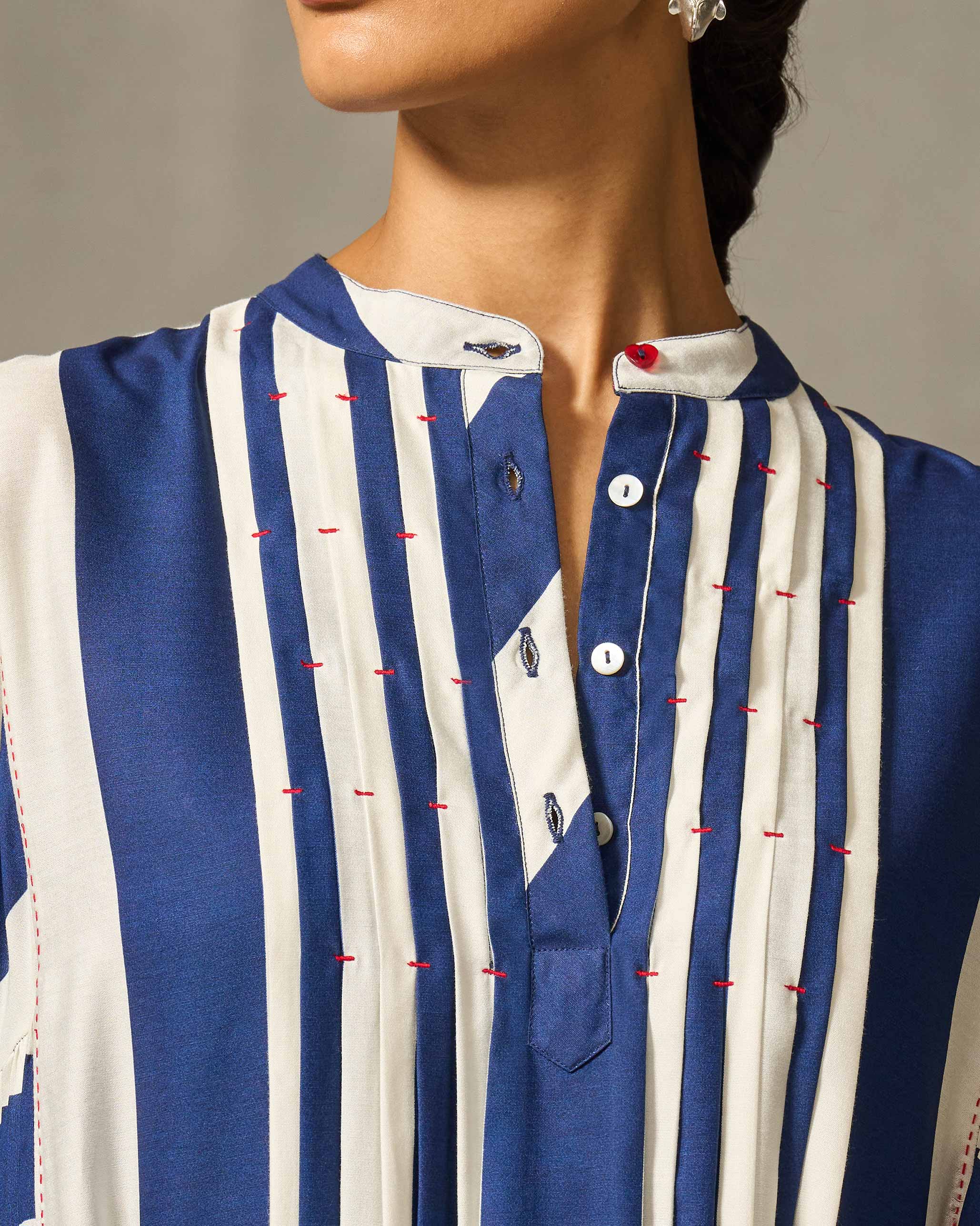 Mustafa Kurta - Navy & Ivory Print - Image 4