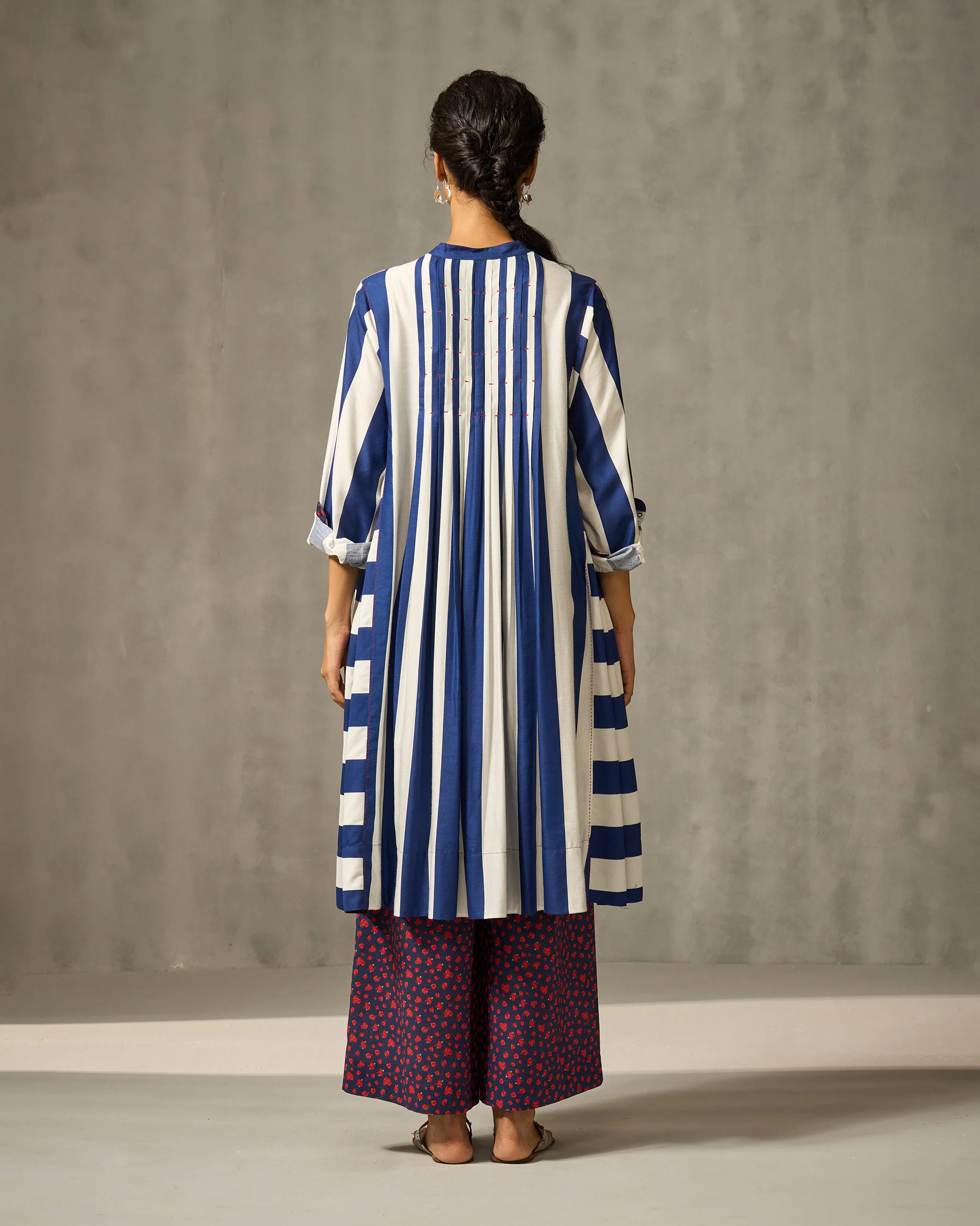 Mustafa Kurta - Navy & Ivory Print - Image 5