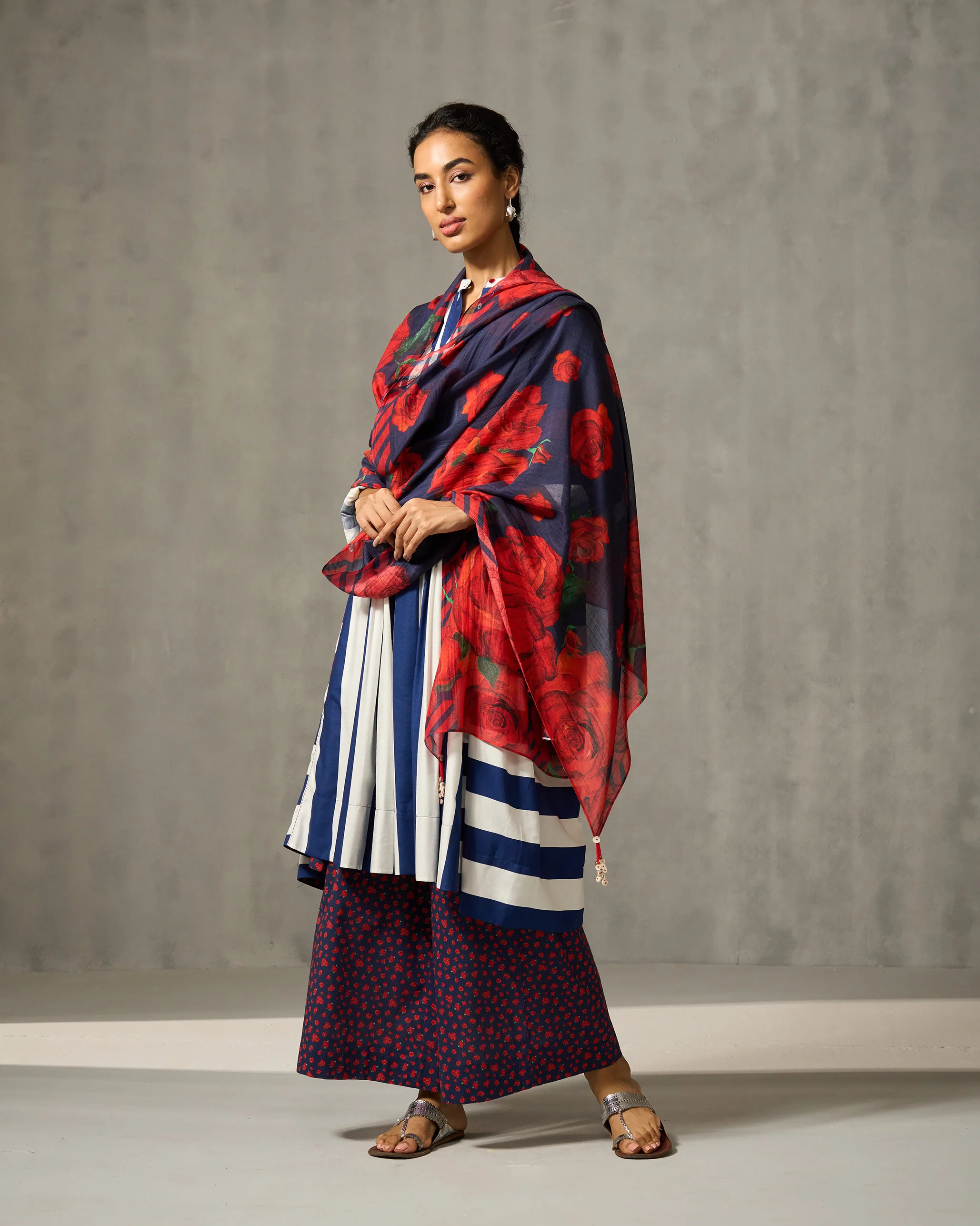 Mustafa Kurta - Navy & Ivory Print - Image 7