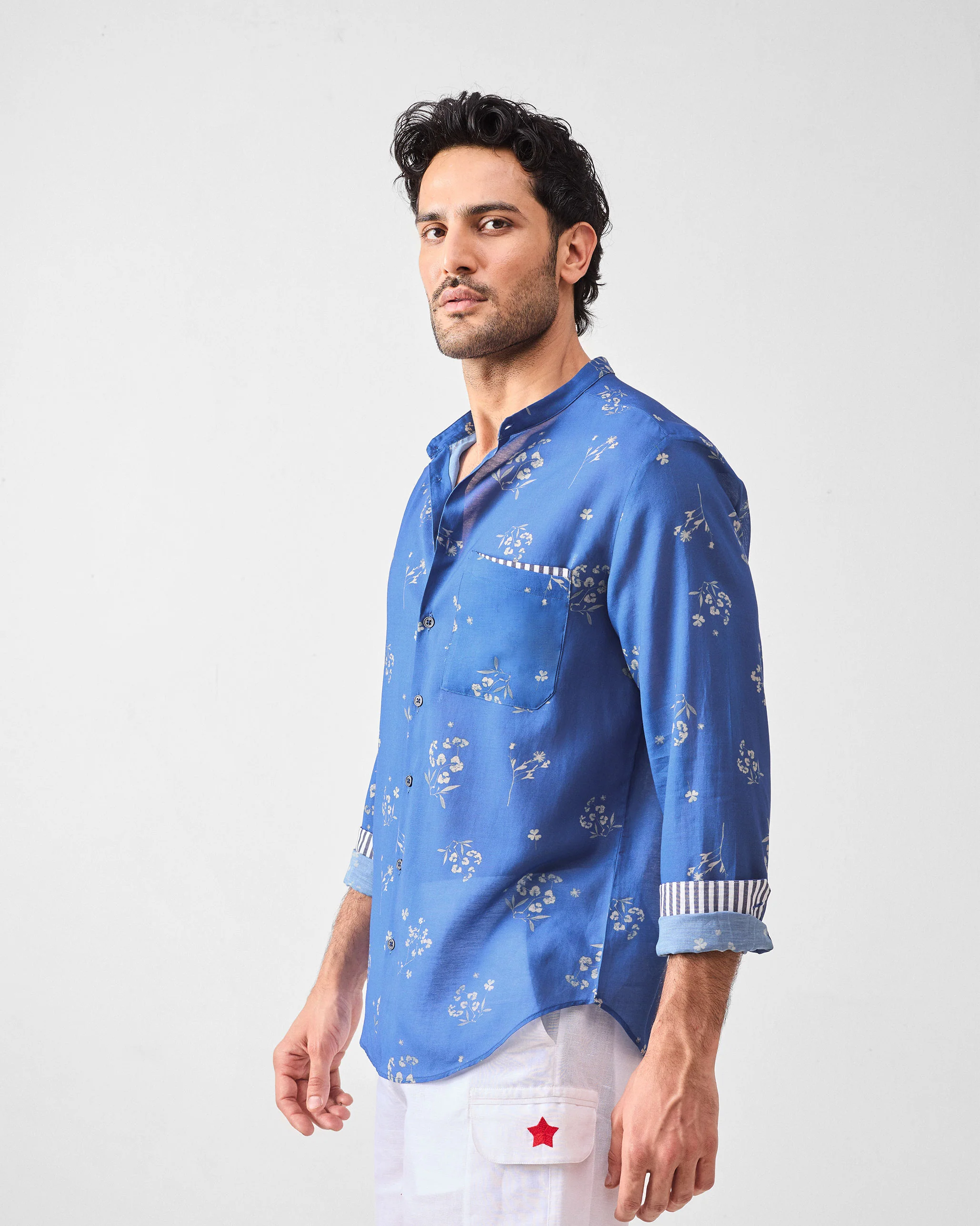 Myanmar Shirt - Navy Printed - Image 3