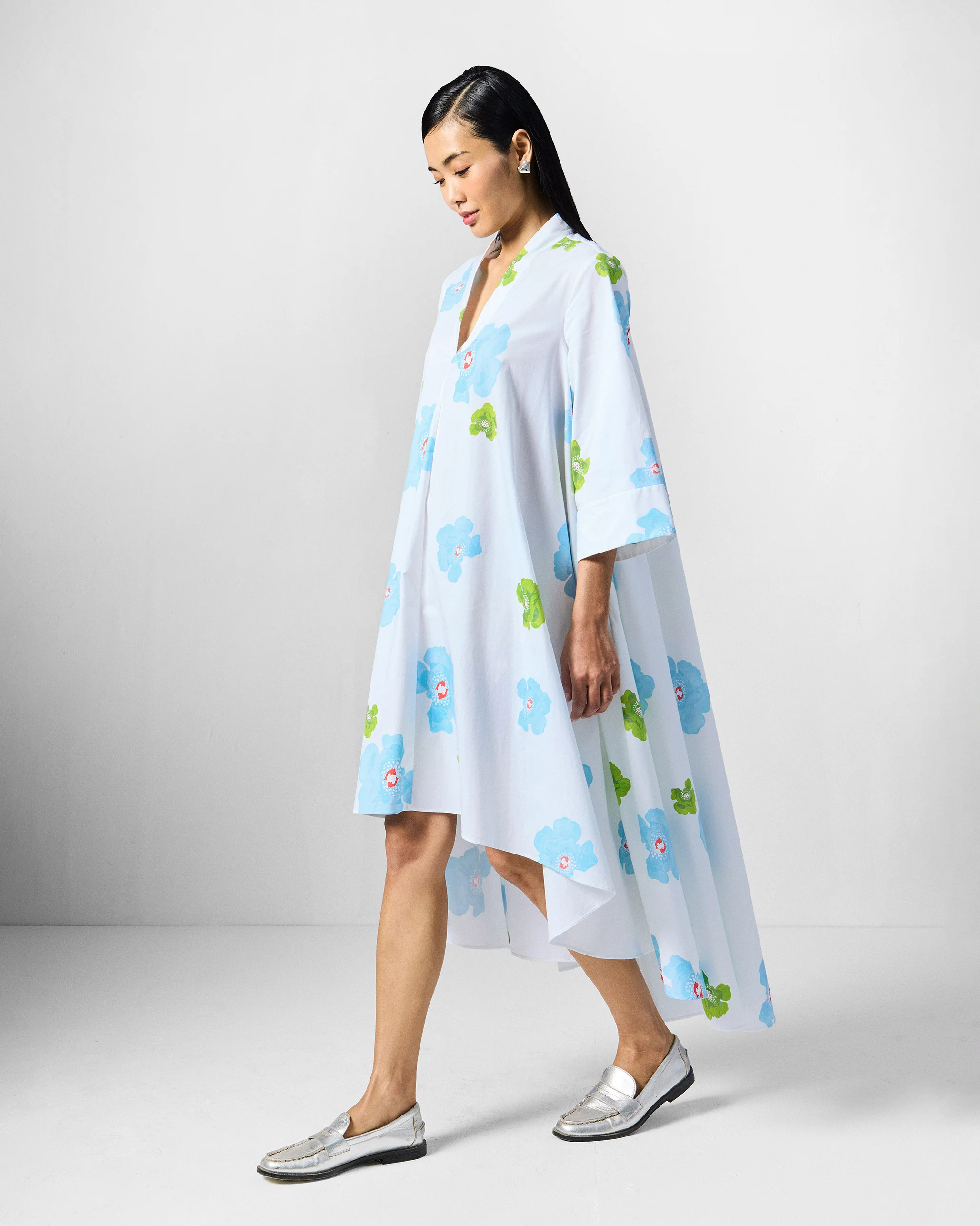 Nava Dress - White & Blue Printed - Image 2