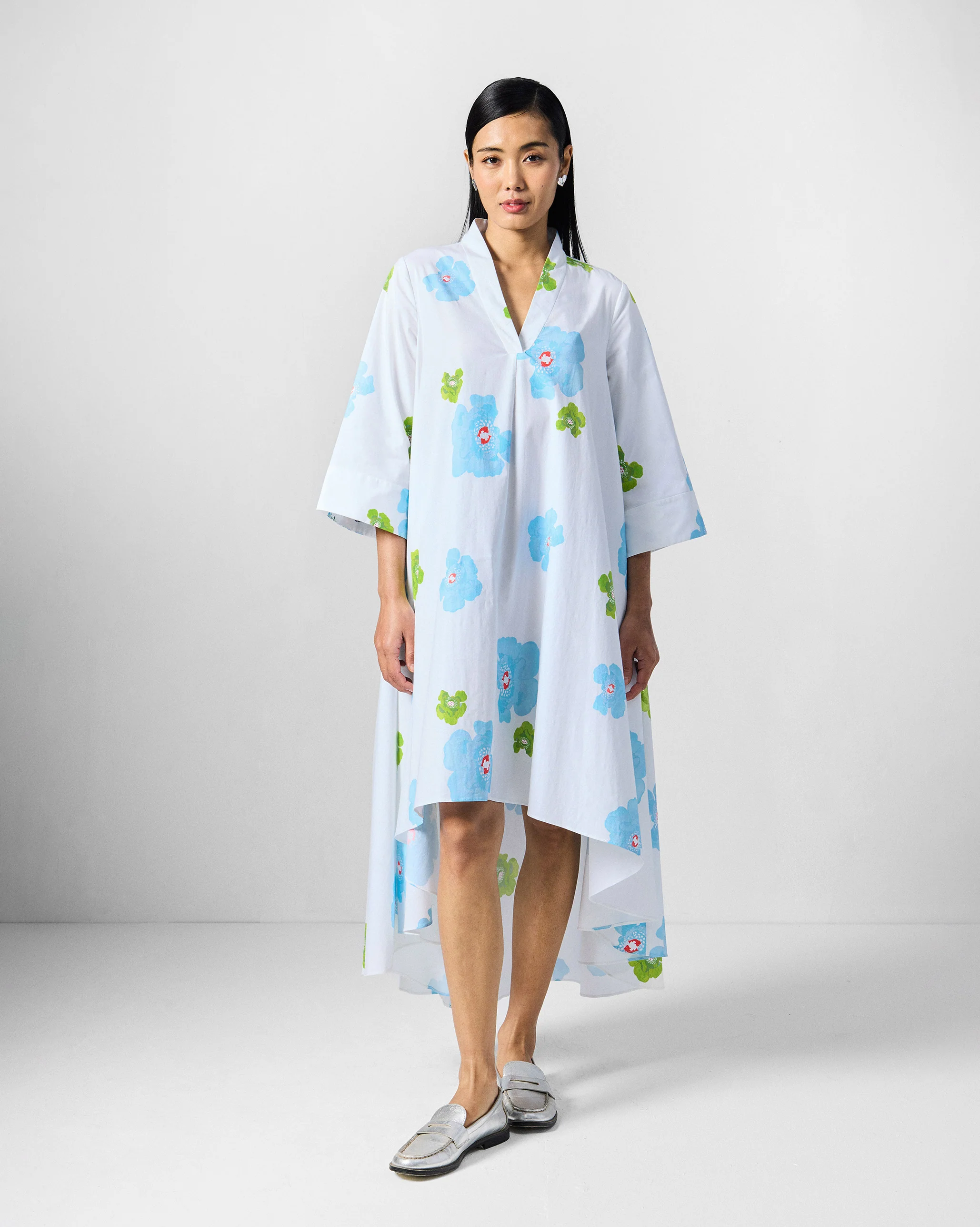 Nava Dress - White & Blue Printed - Image 5