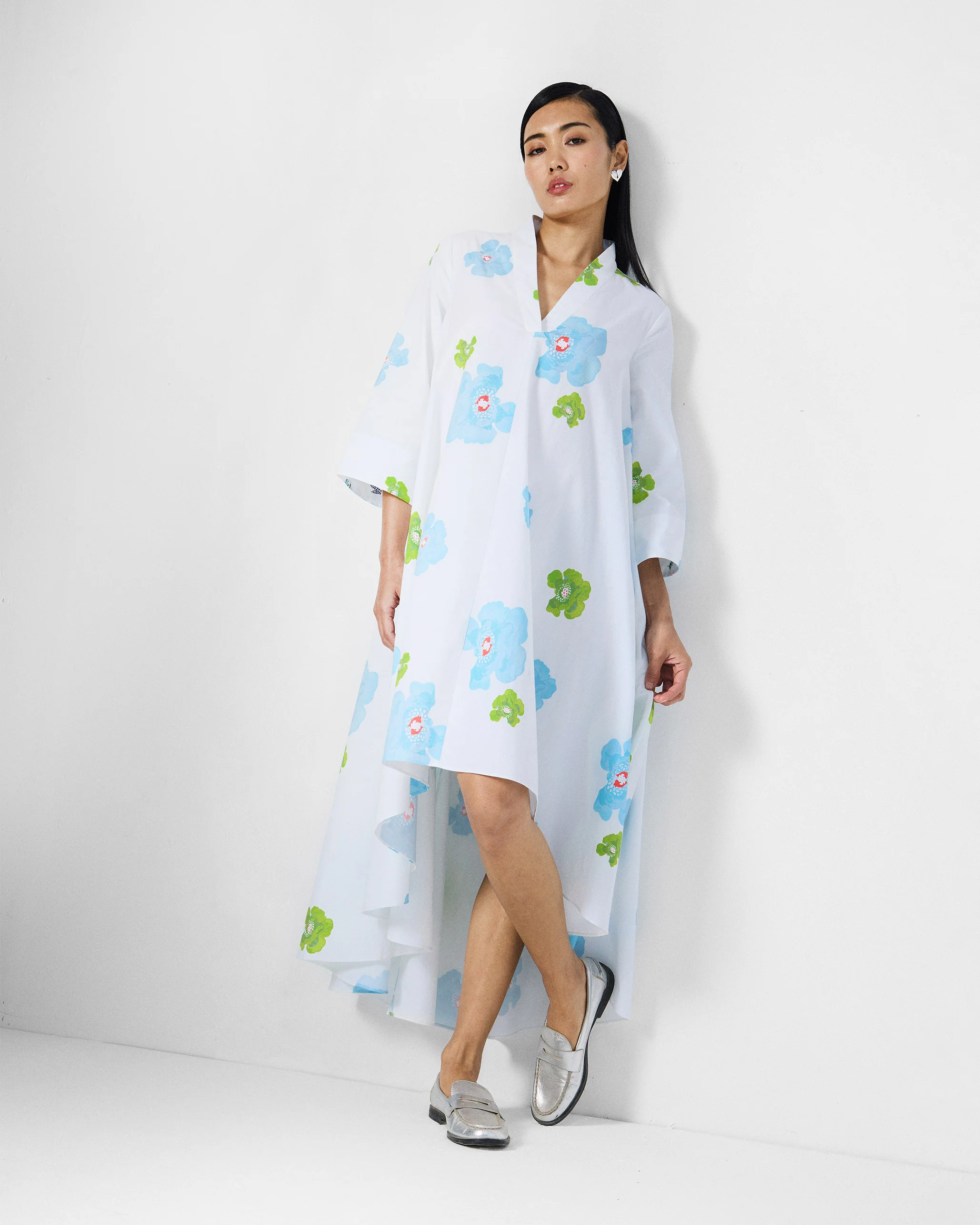 Nava Dress - White & Blue Printed - Image 6